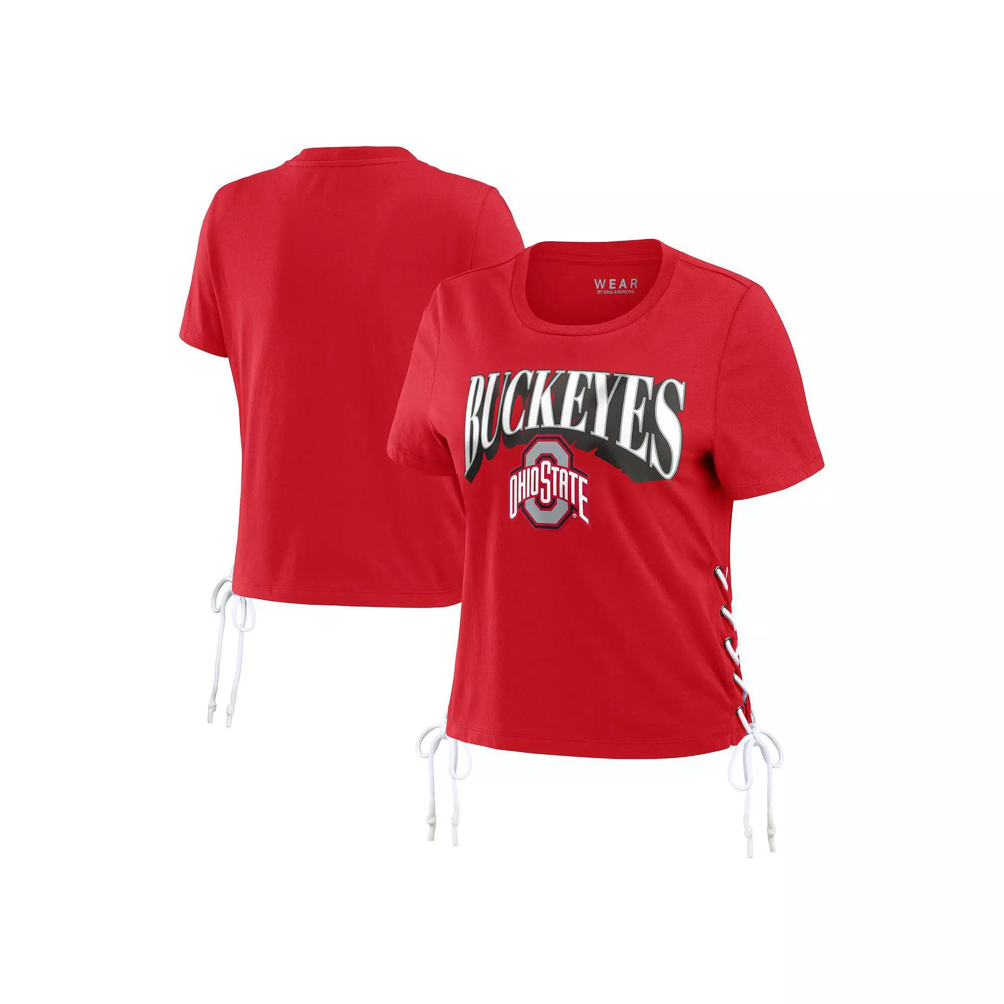 Women's WEAR by Erin Andrews Red Ohio State Buckeyes Side Lace-Up Modest Crop T-Shirt, Size: Large Product Image