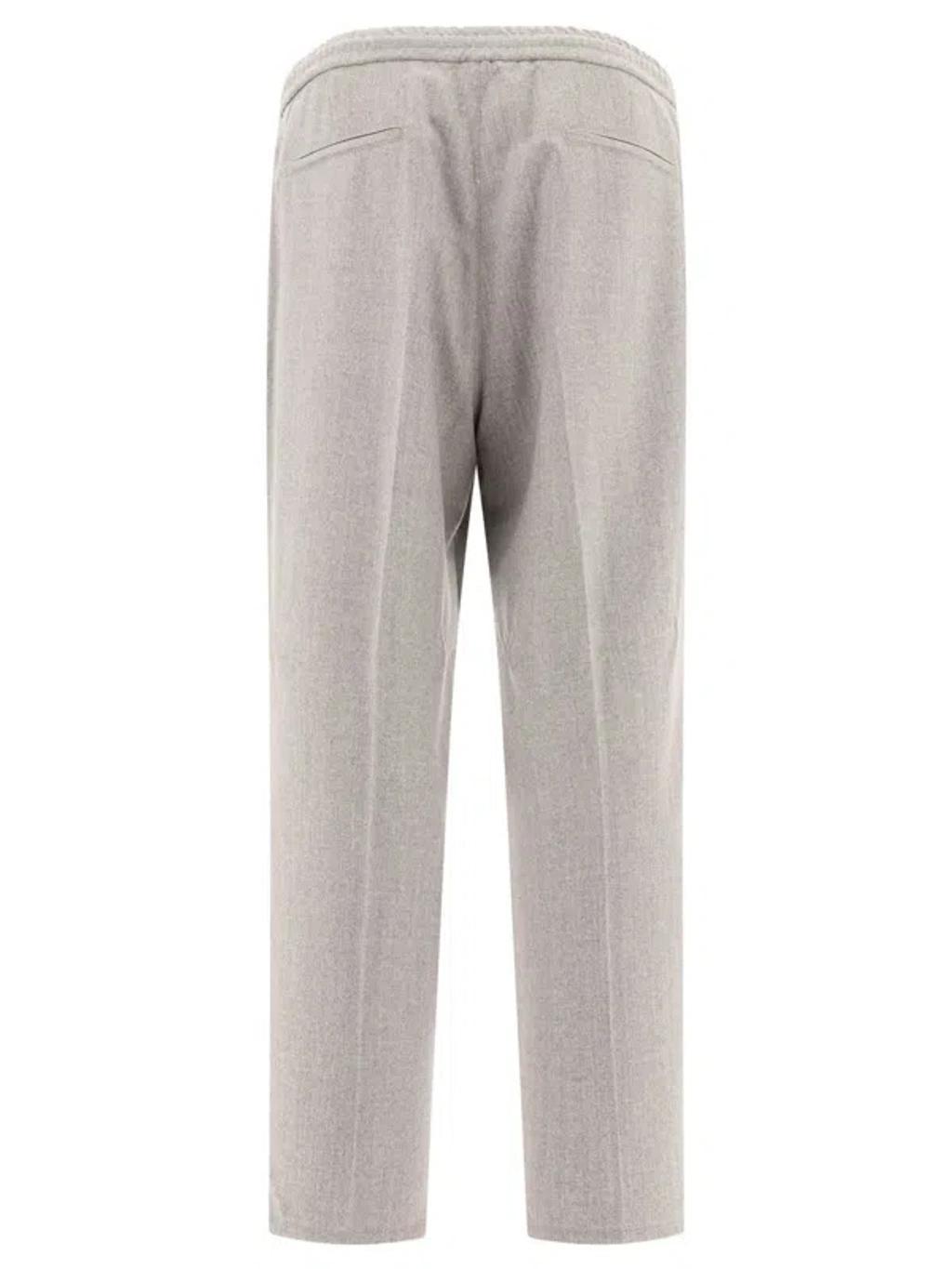 BRUNELLO CUCINELLI With Drawstring And Double Pleats Trousers Grey Product Image