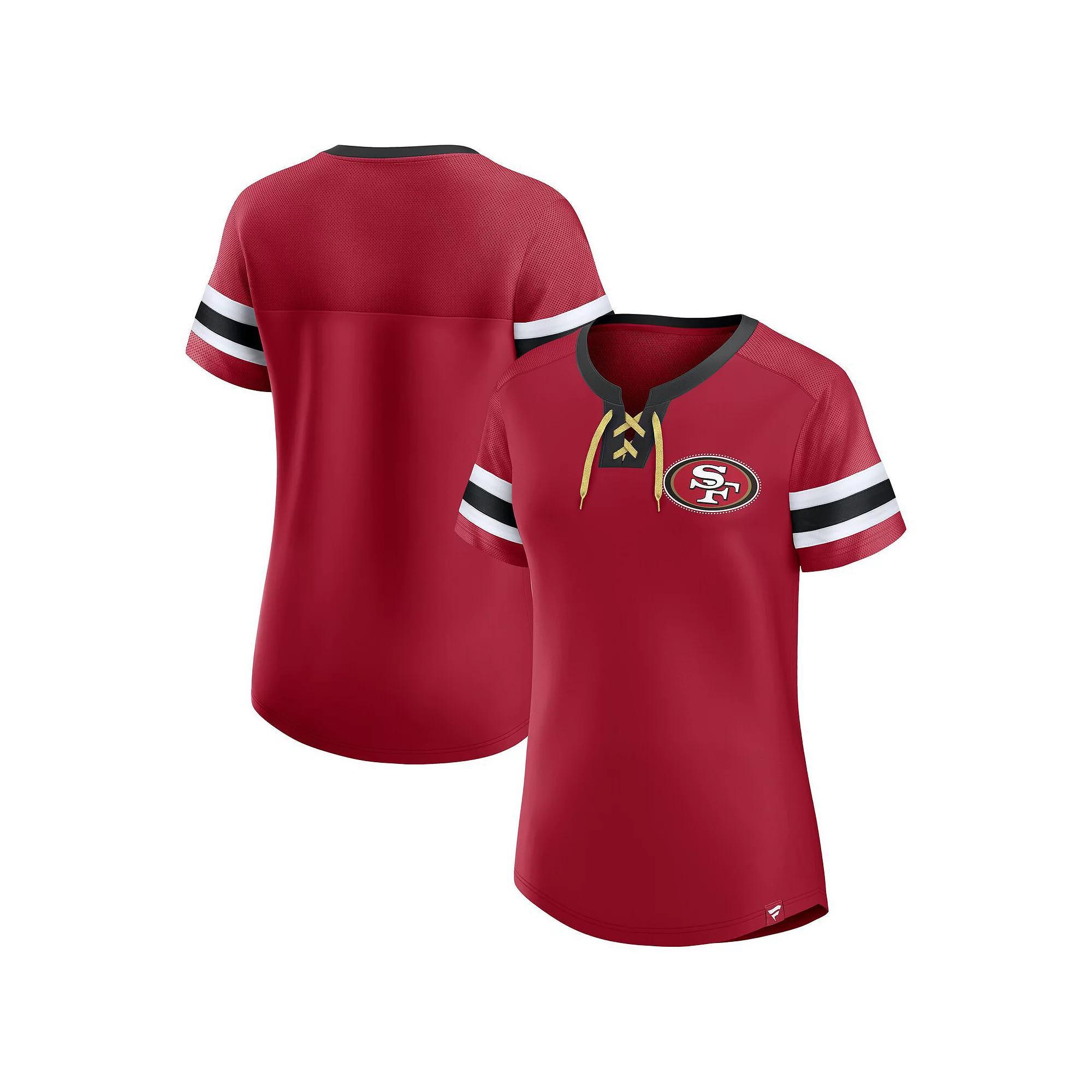 Women's Fanatics  Scarlet San Francisco 49ers Lace-Up Bling T-Shirt, Size: Medium, Red Product Image