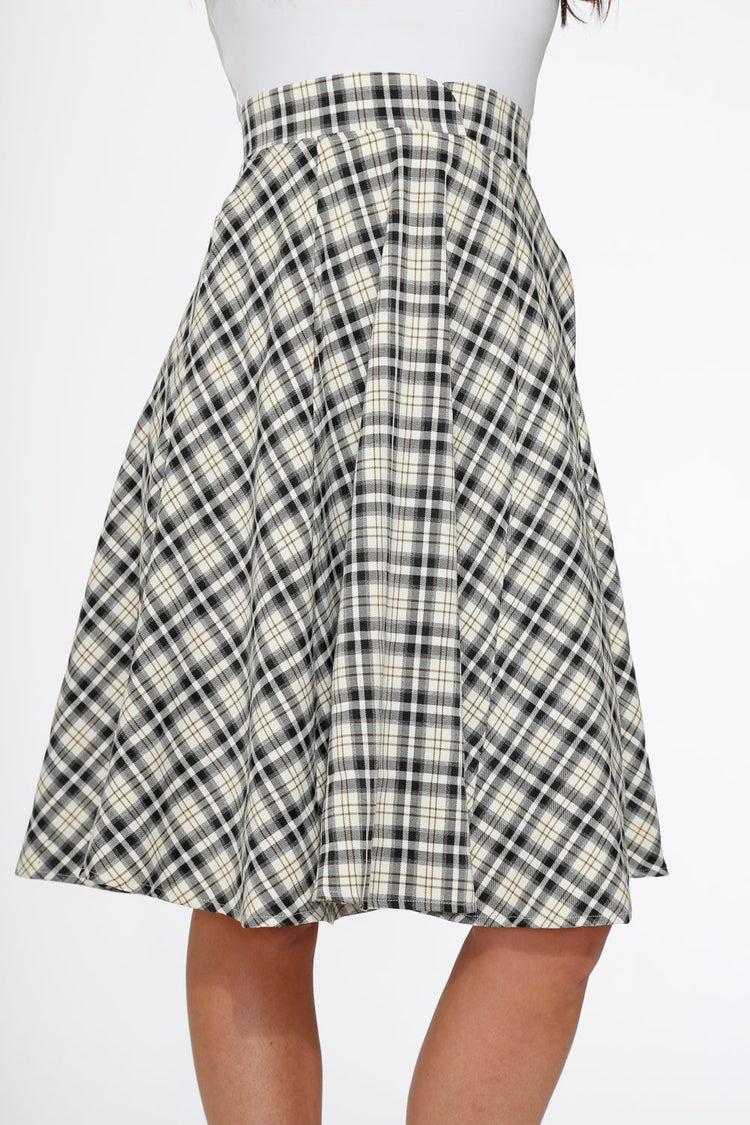 Off White Plaid Swing Skirt Product Image