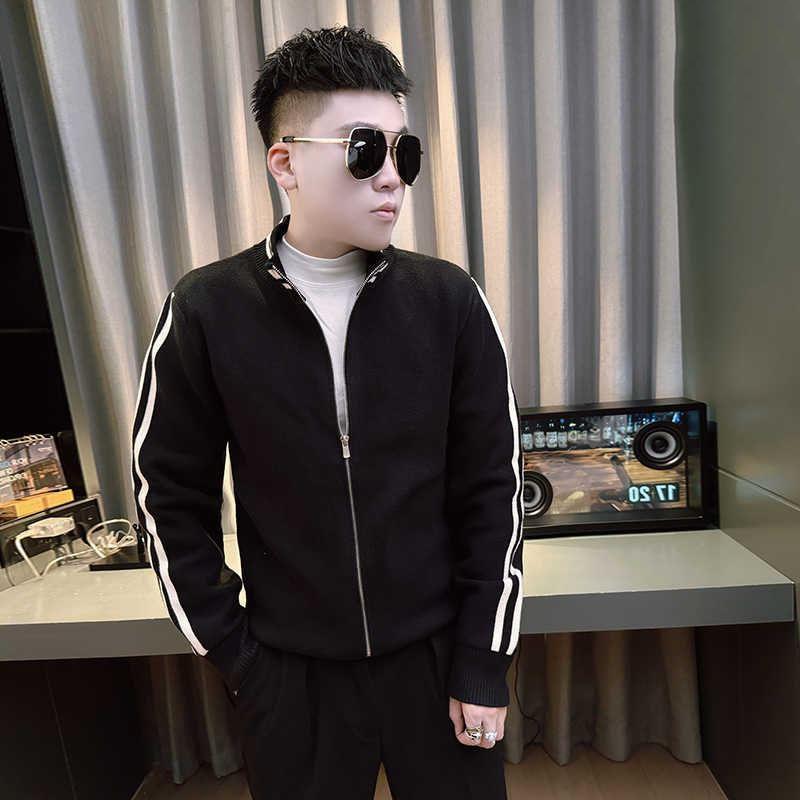 Stand Collar Striped Zip Cardigan Product Image