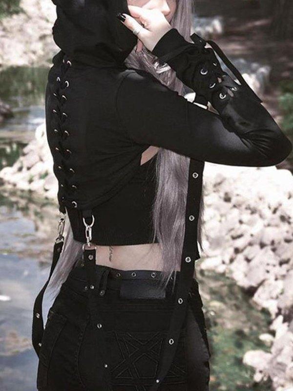 Detachable Strap Tie Back Cropped Hoodie Product Image