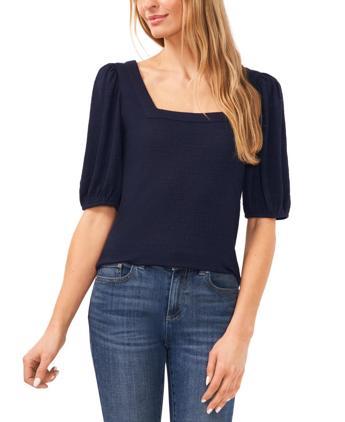 CeCe Square Neck Short Puff Elbow Sleeve Blouse Product Image