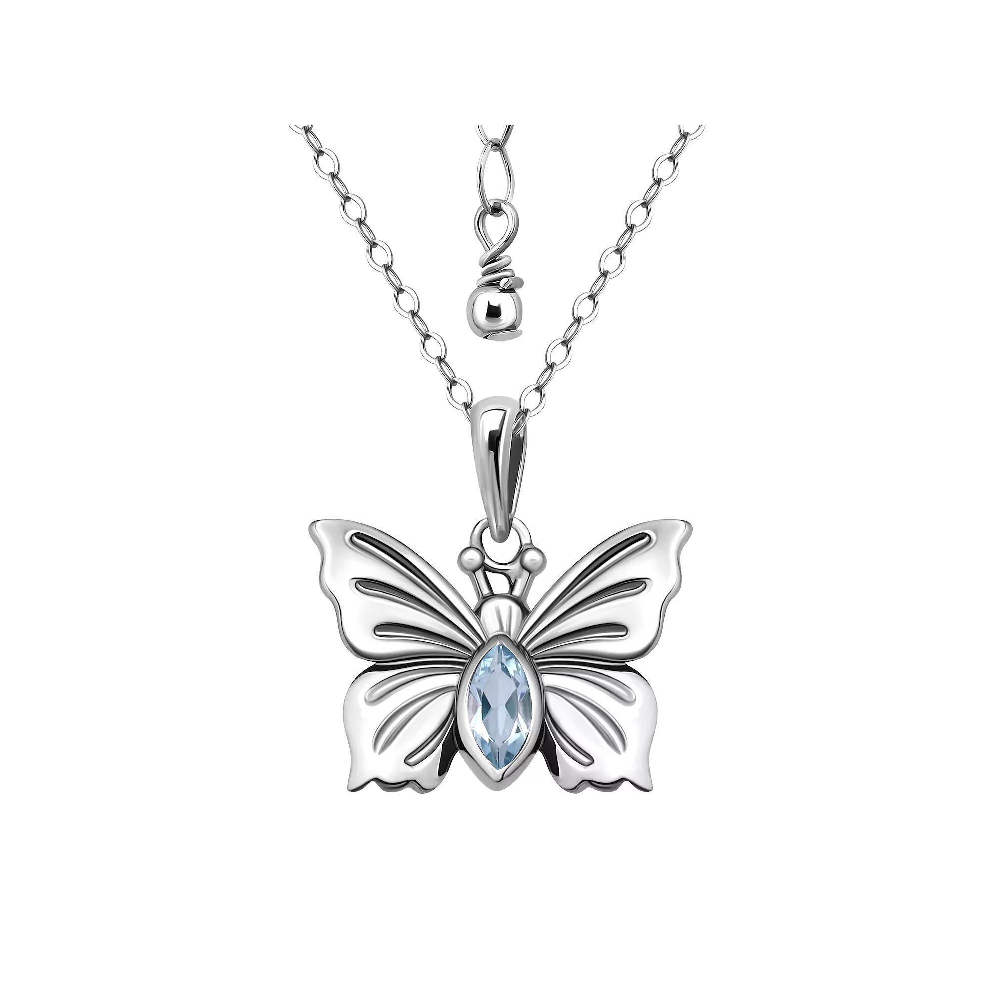 Aleure Precioso Sterling Silver Butterfly Pendant Necklace, Women's, Size: 16-18" ADJ, Blue Topaz Product Image