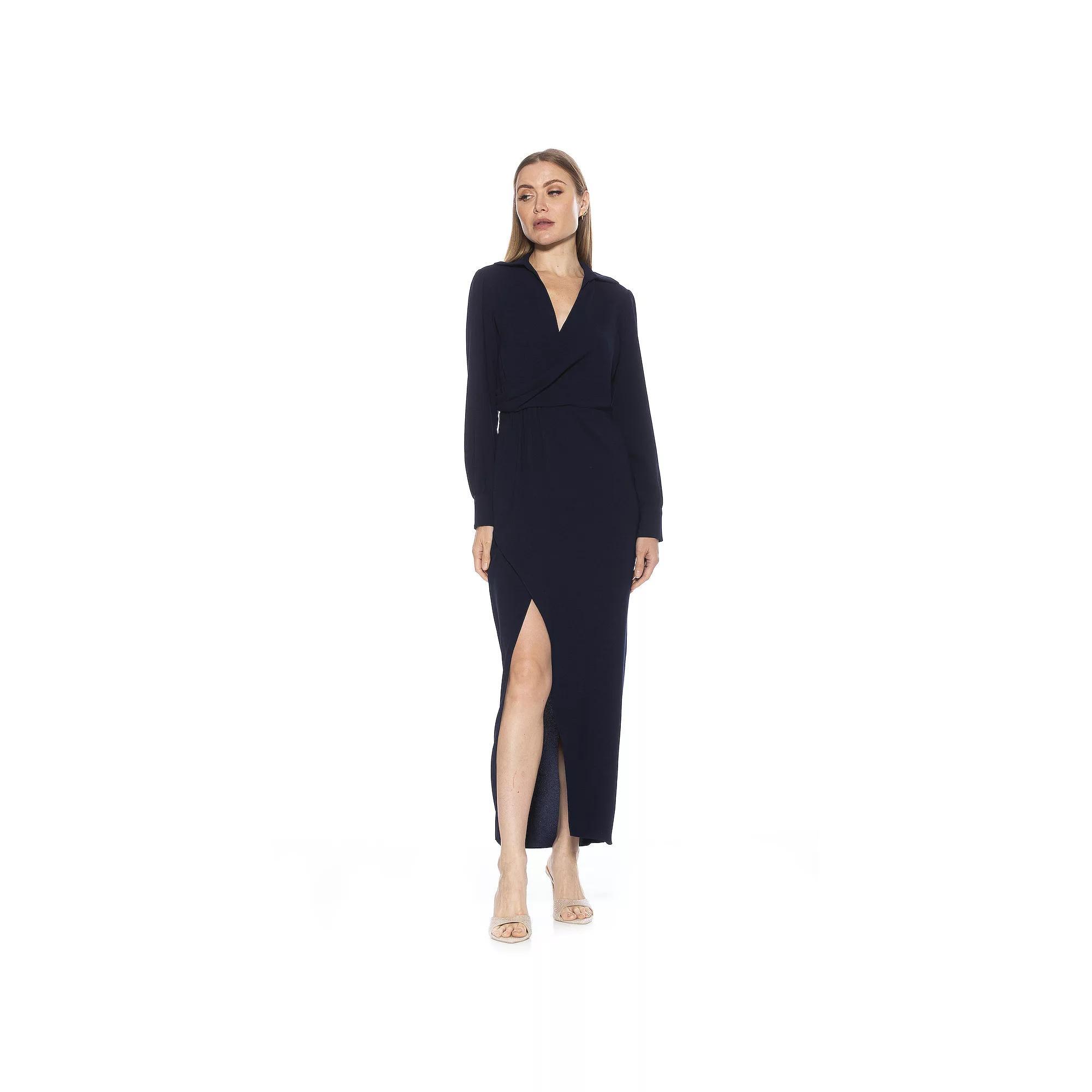 Womens ALEXIA ADMOR Diamond Draped Long Sleeve Maxi Dress Blue Product Image