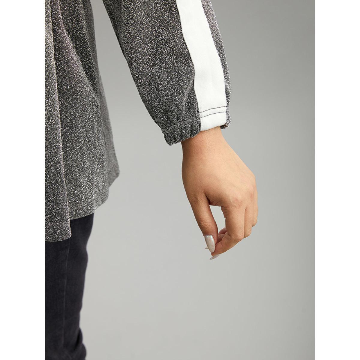 Plus Size Patchwork Contrast Trim Drawstring Zipper Jacket Women DimGray Contrast Dailywear Jackets BloomChic 28/5X Product Image