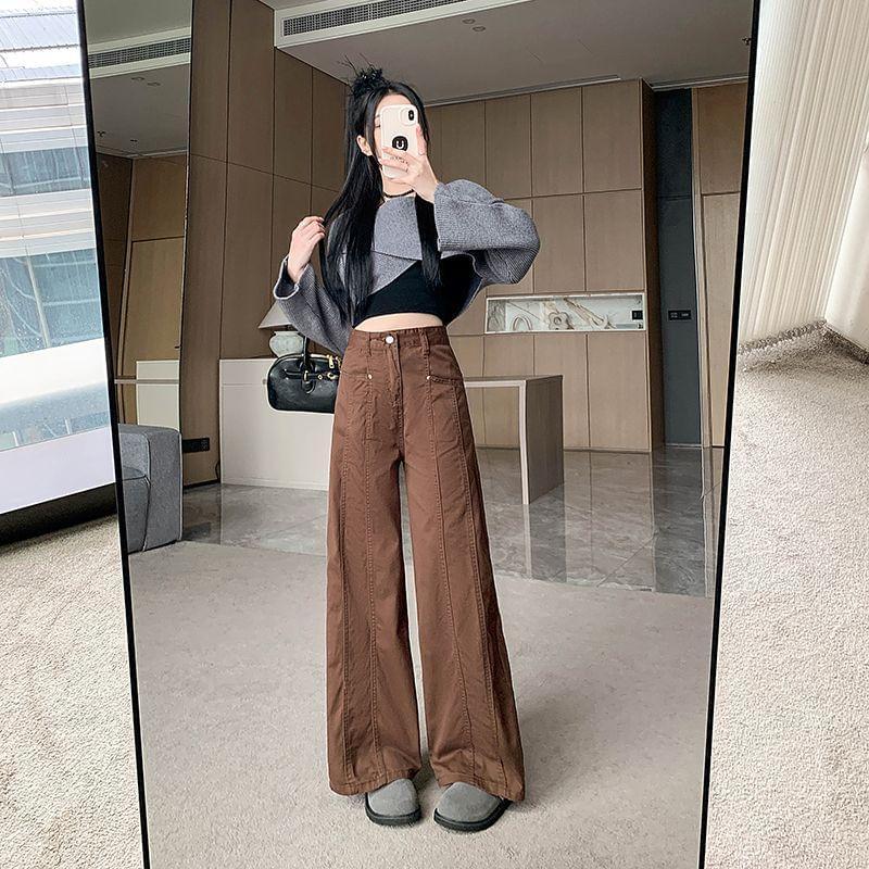 High Waist Straight-Fit Wide-Leg Jeans Product Image