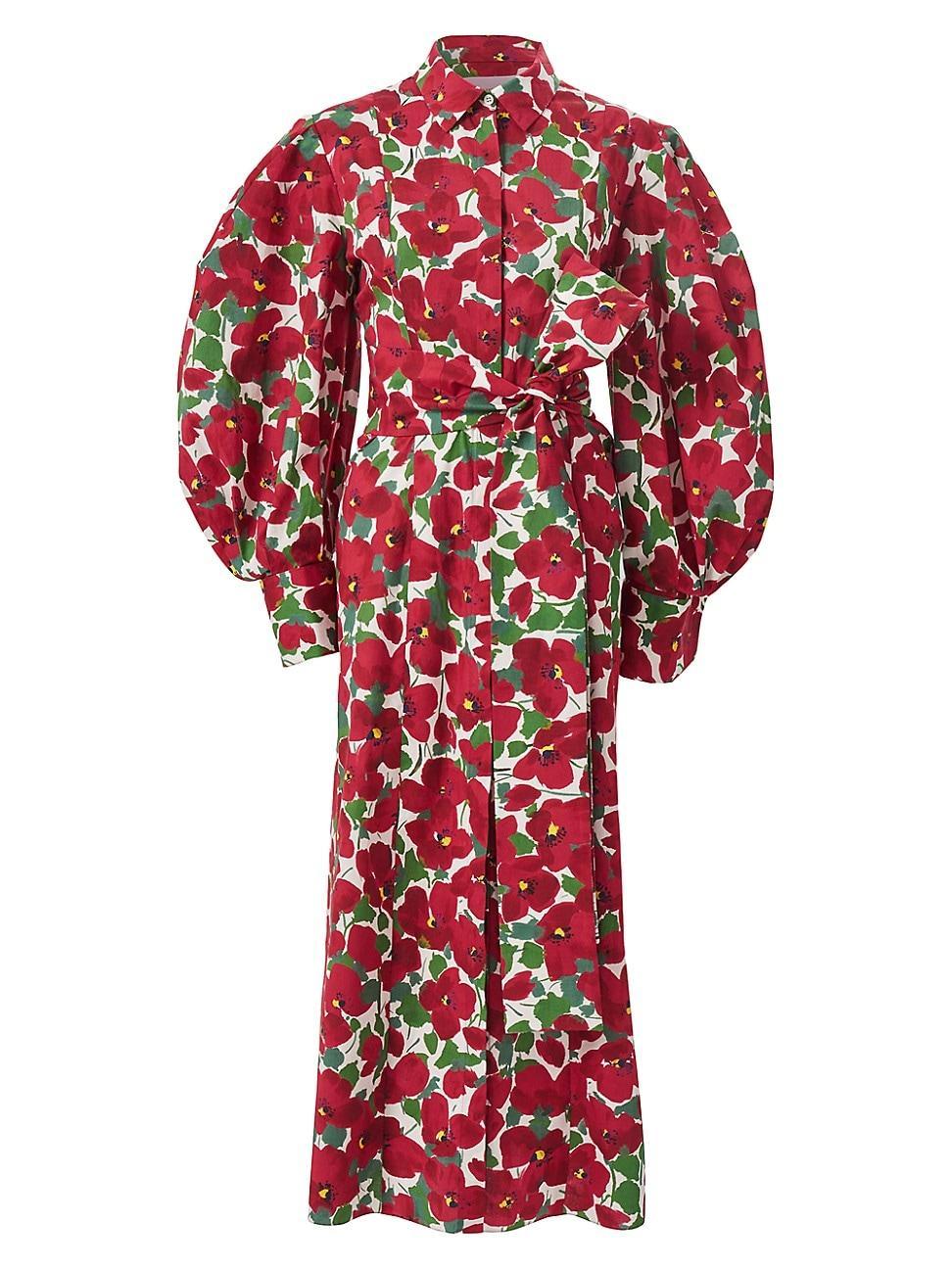 Womens Floral Puff-Sleeve Column Shirtdress Product Image