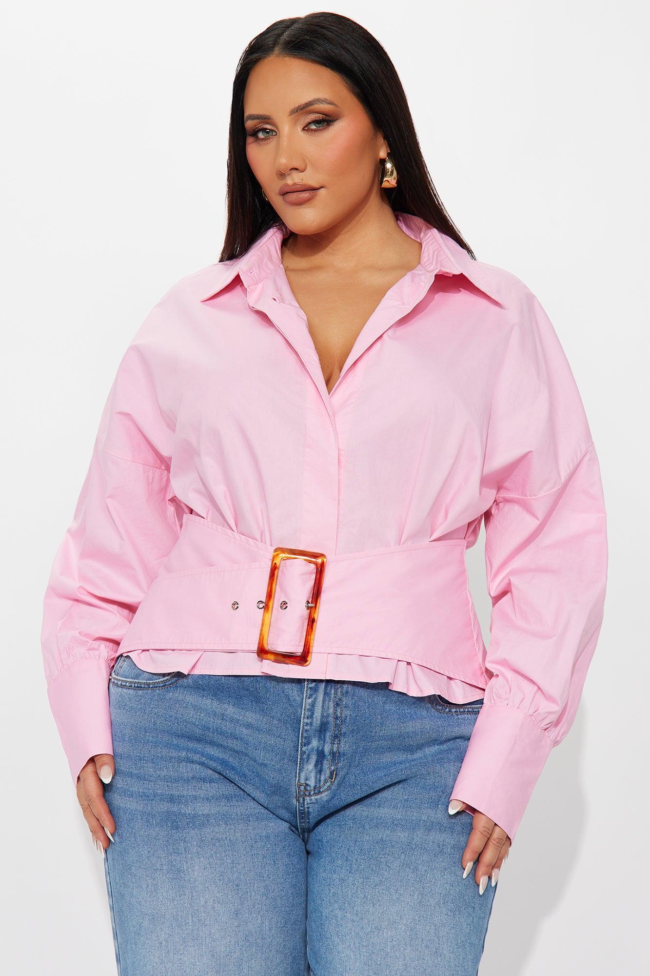 Naya Belted Poplin Belted Shirt - Pink Product Image