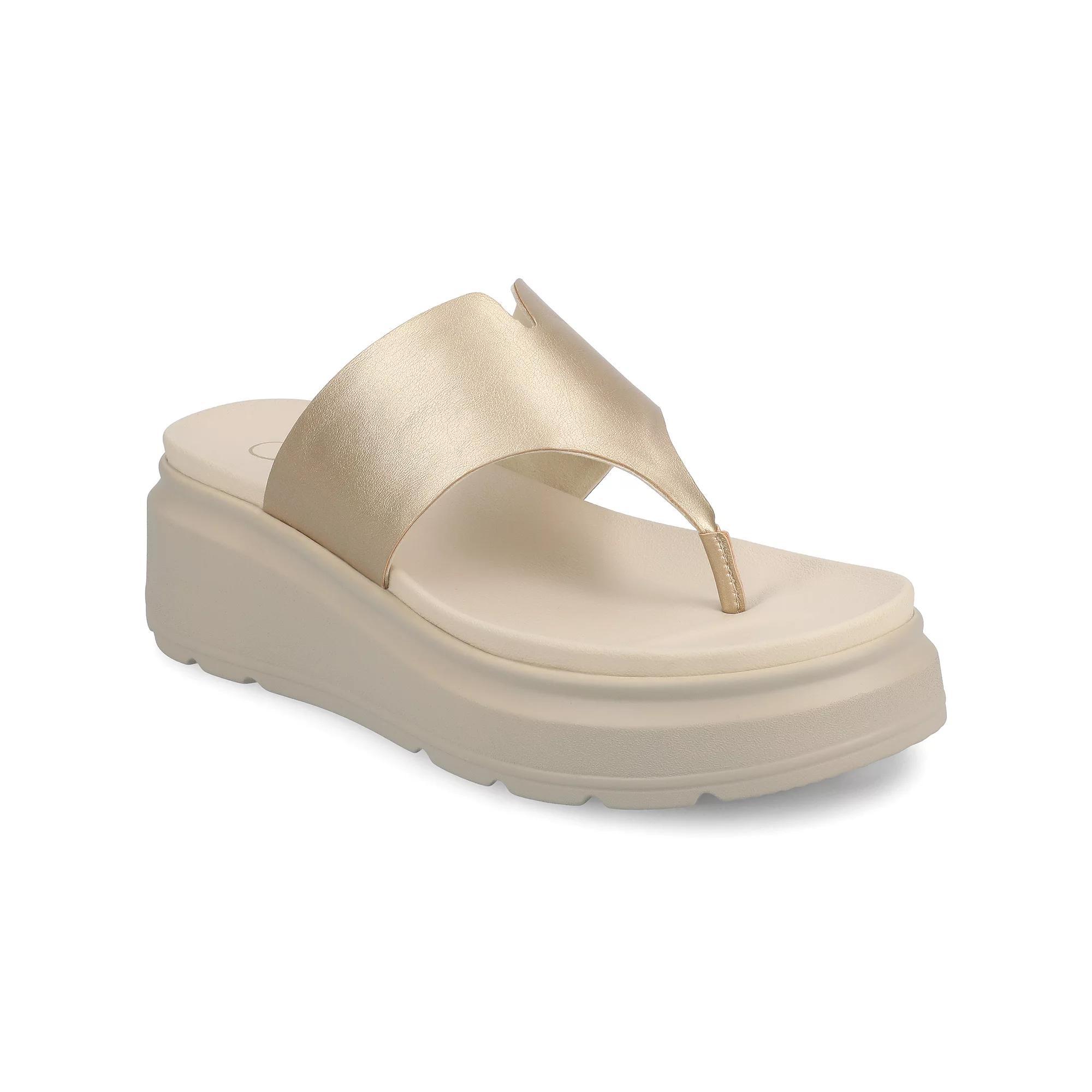 Journee Carah Wedge Thong Flip Flop Women's Sandals, Size: 6, Beige Product Image