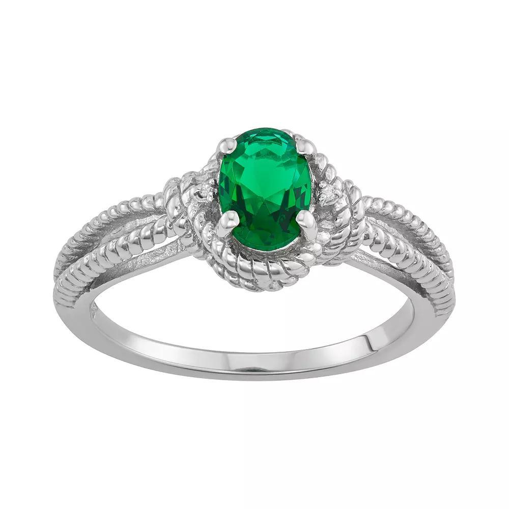 Jewelexcess Sterling Silver Lab-Created Emerald & Diamond Accent Ring, Women's, Size: 6 Product Image