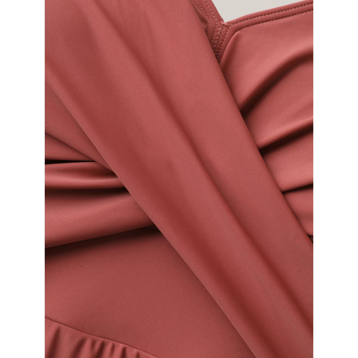 Plus Size Anti-Float Ties Crossover Swim Dress Women's Swimwear Rust Beach Bodycon Overlap Collar High stretch Curve Swim Dresses BloomChic 28/5X Product Image