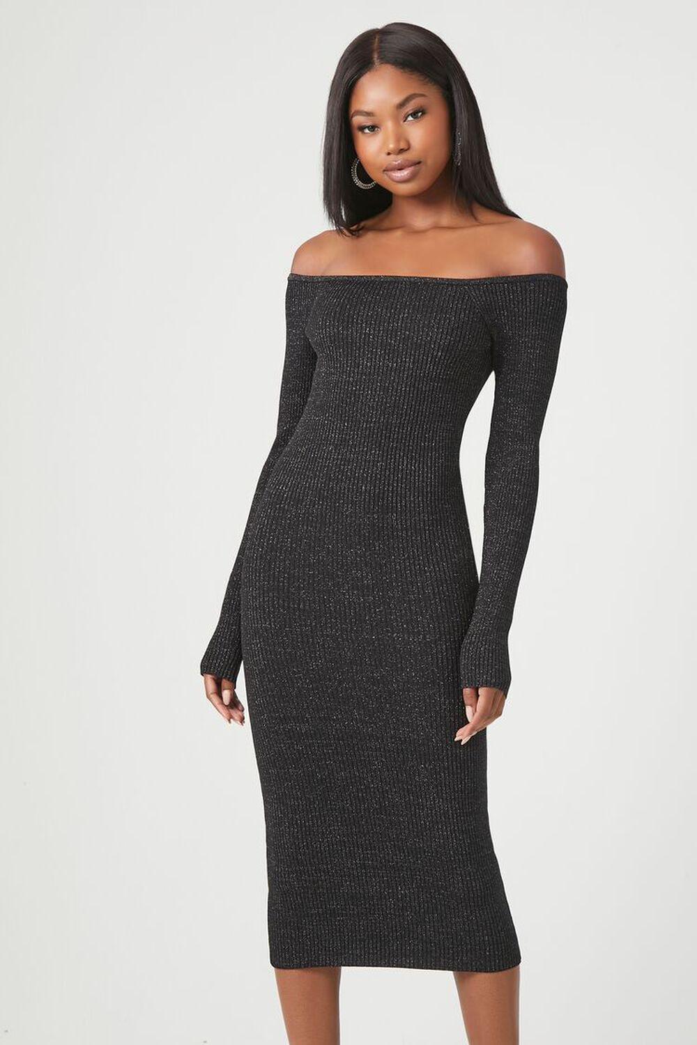 Glitter Off-the-Shoulder Sweater Midi Dress | Forever 21 Product Image