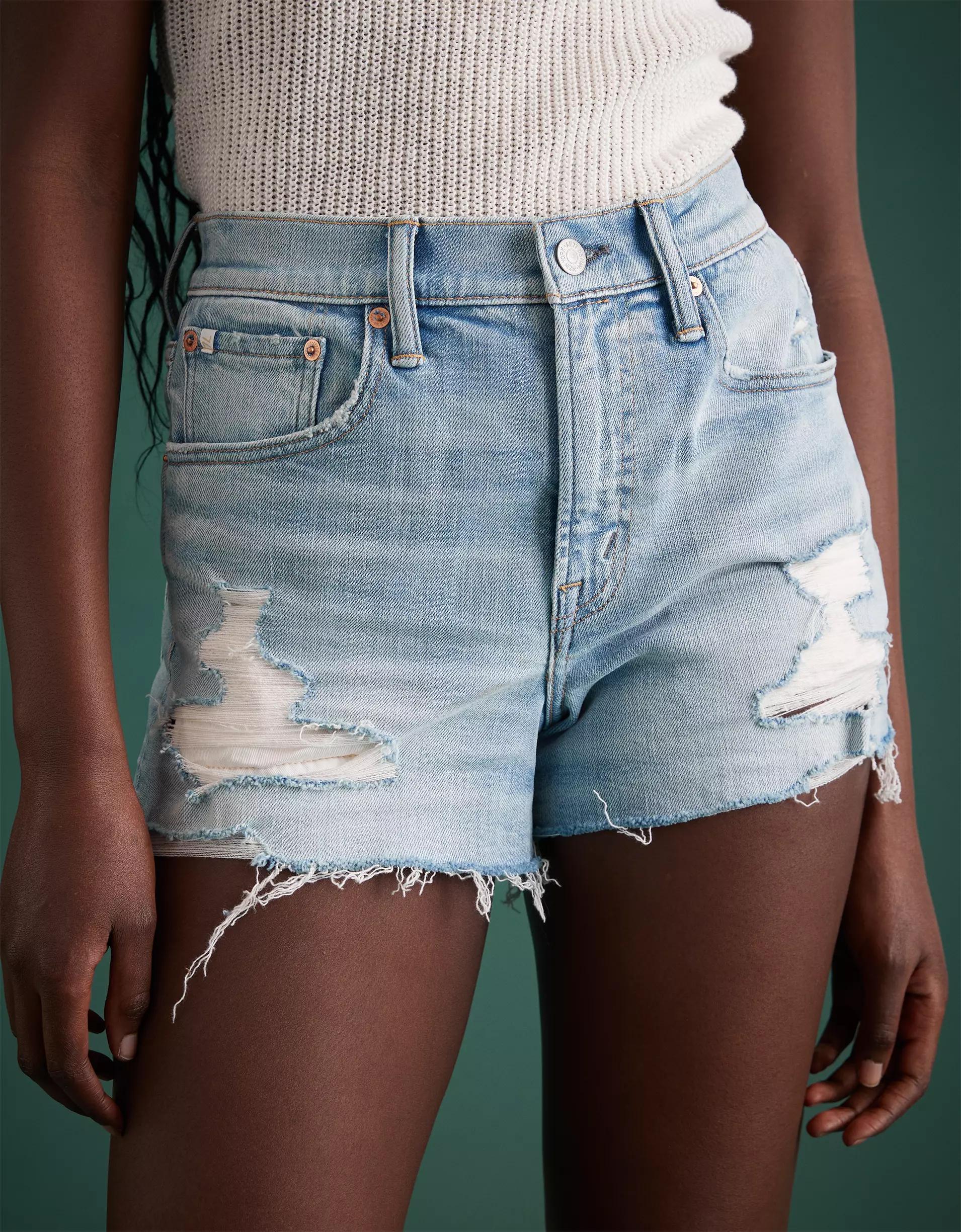 AE77 Premium High-Waisted Cut-Off Denim Short Product Image