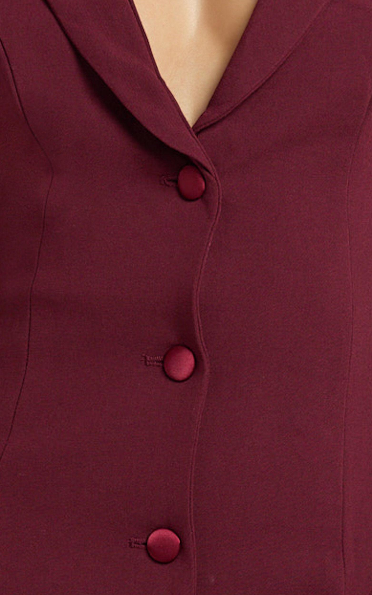 Bea Mini Dress - Collared Long Sleeve Fit And Flare Pleated Dress in Wine Product Image