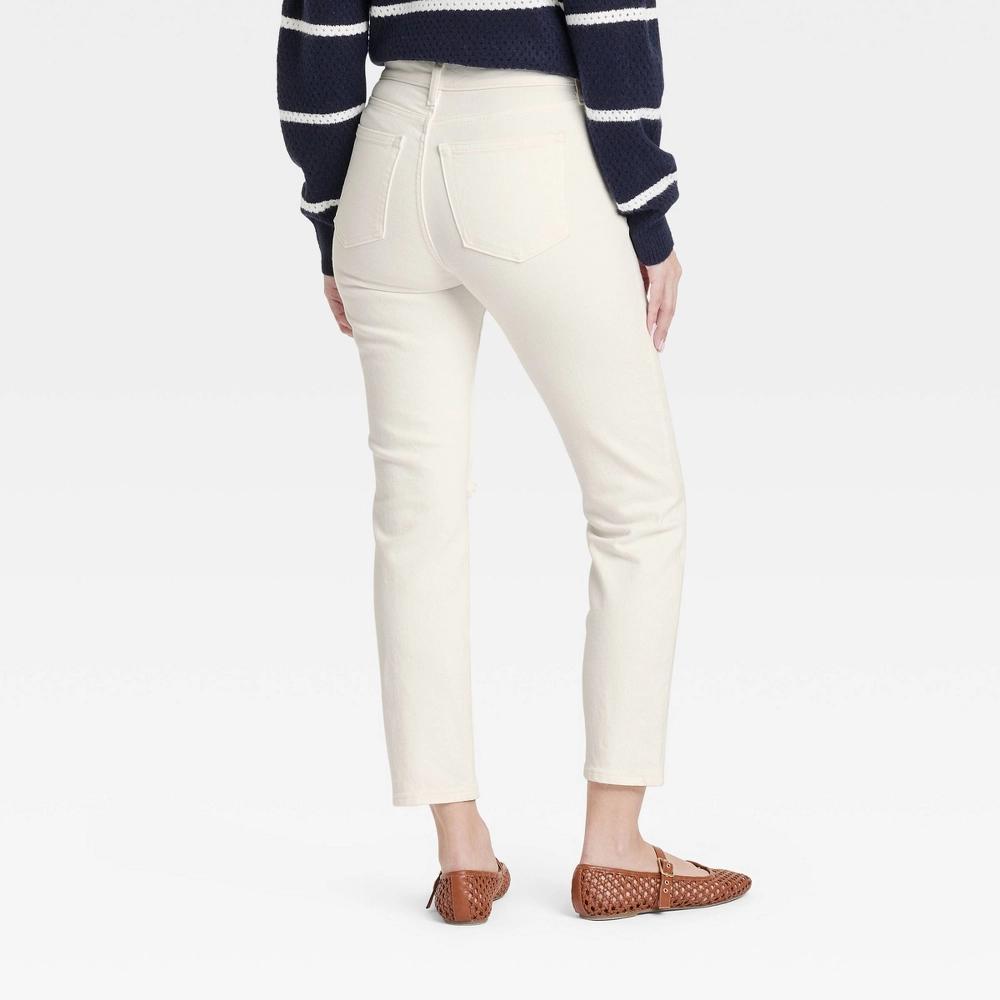 Women's Mid-Rise 80's Slim Fit Jeans - Universal Thread™ White 2: Cotton-Spandex Blend, Ankle Length, Skinny Leg, Machine Washable Product Image