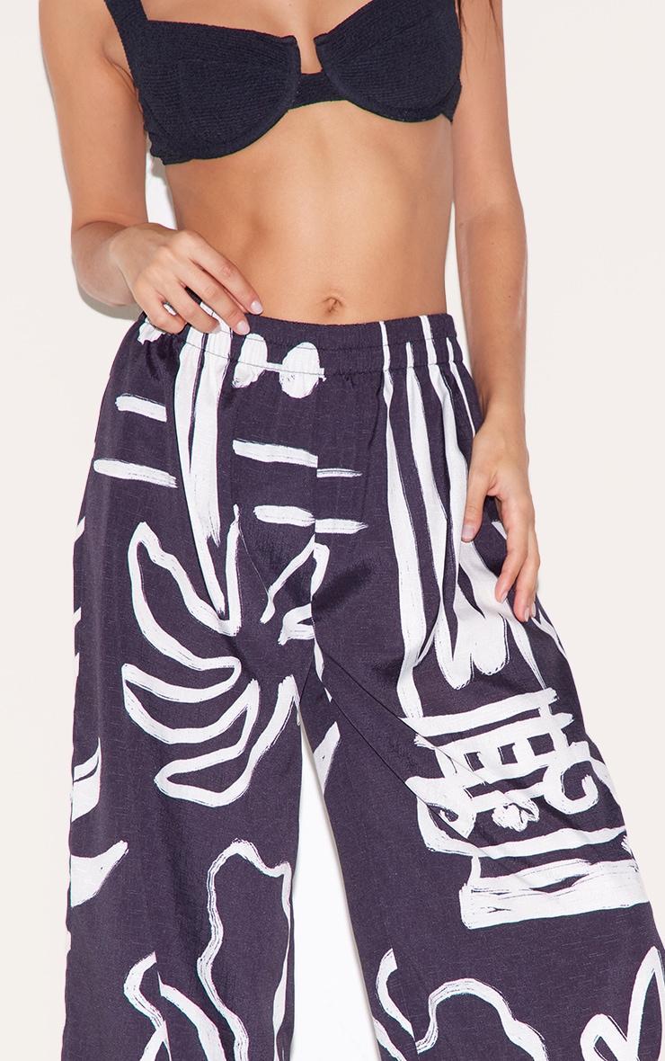 Black Monochrome Floral Beach Pants Product Image