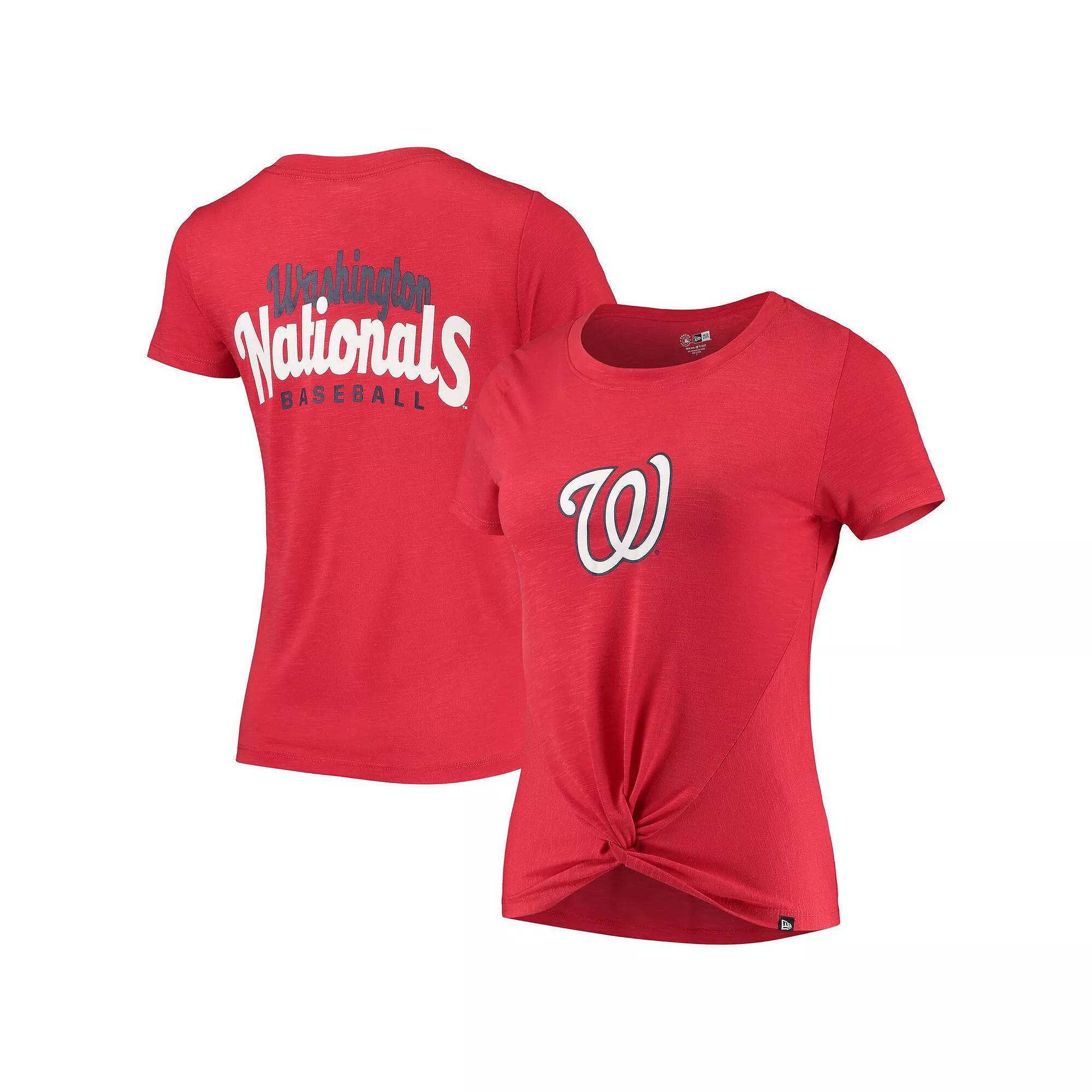 Women's New Era Red Washington Nationals 2-Hit Front Twist Burnout T-Shirt, Size: 2XL Product Image