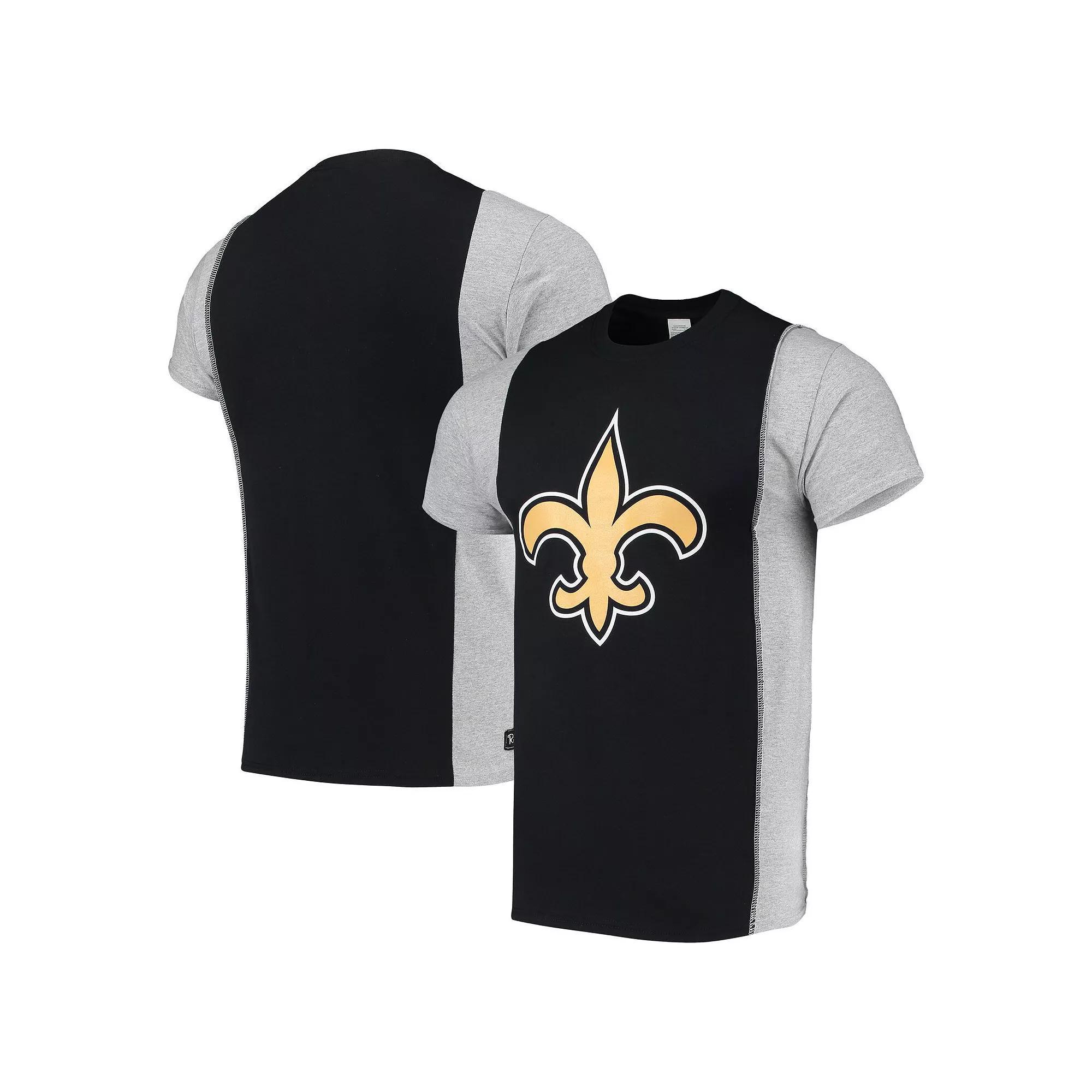 Men's Refried Apparel Black/Gray New Orleans Saints Sustainable Upcycled Split T-Shirt, Size: 2XL Product Image