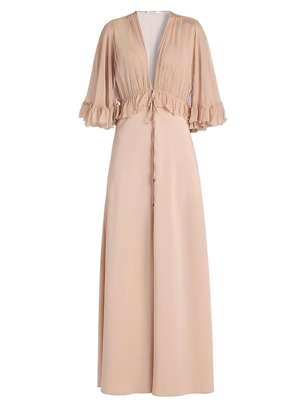 Womens Ruffled Silk V-Neck Gown Product Image
