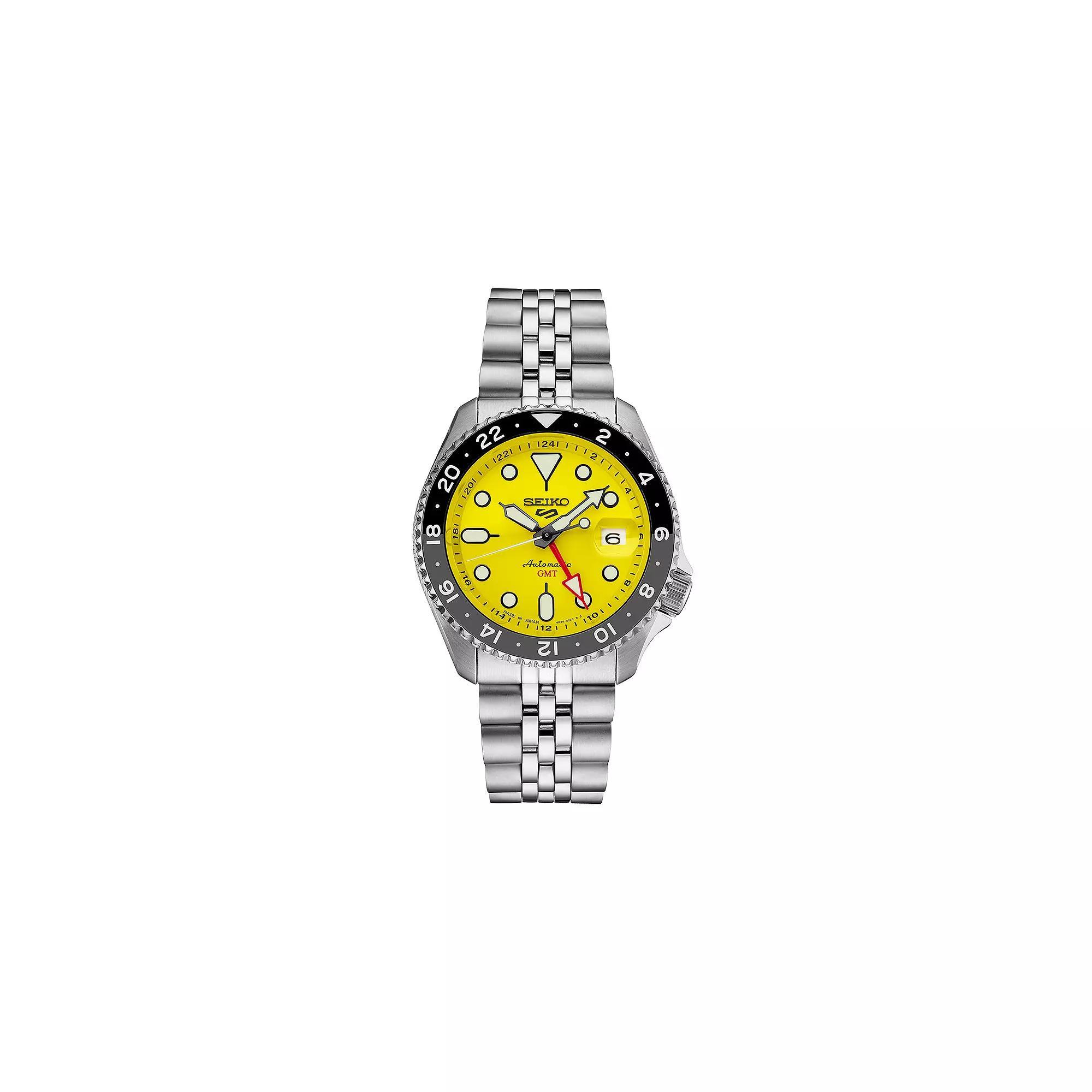 Seiko Mens 5 Sports Yellow Dial Stainless Steel Automatic Watch Silver Product Image