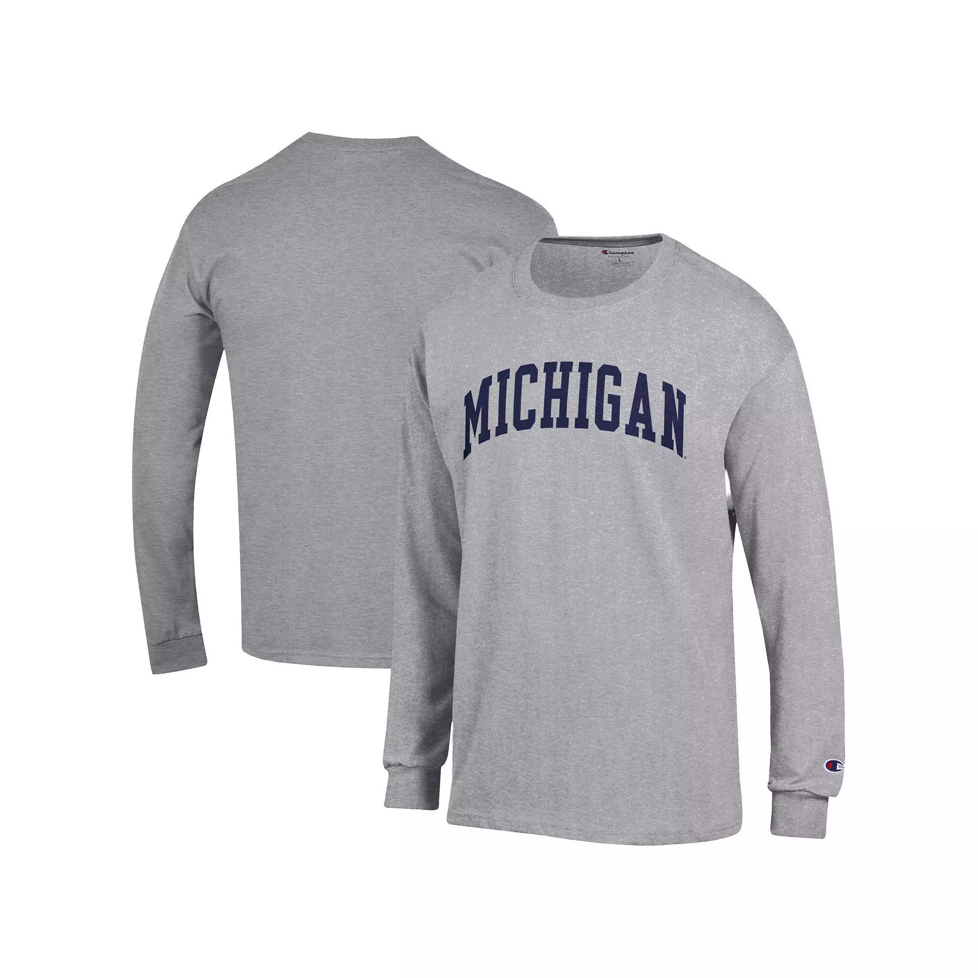 Men's Champion  Heather Gray Michigan Wolverines Basic Arch Long Sleeve T-Shirt, Size: Small, Grey Product Image