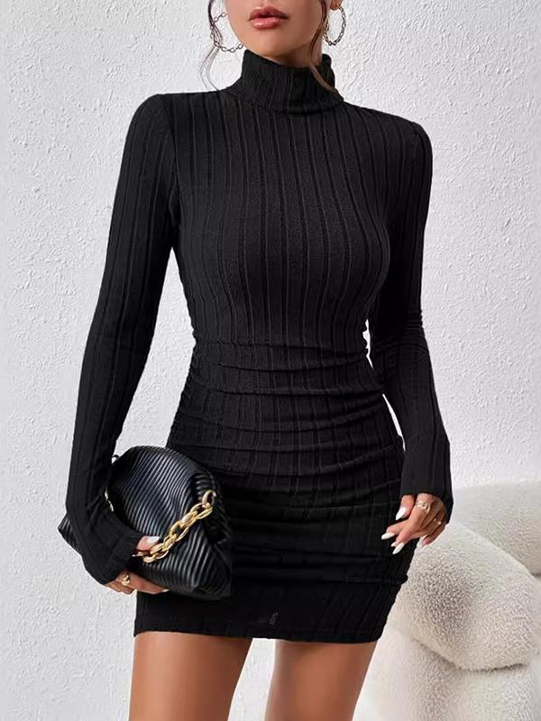 Bodycon High Waisted Solid Color High Neck Mini Dresses Product Image