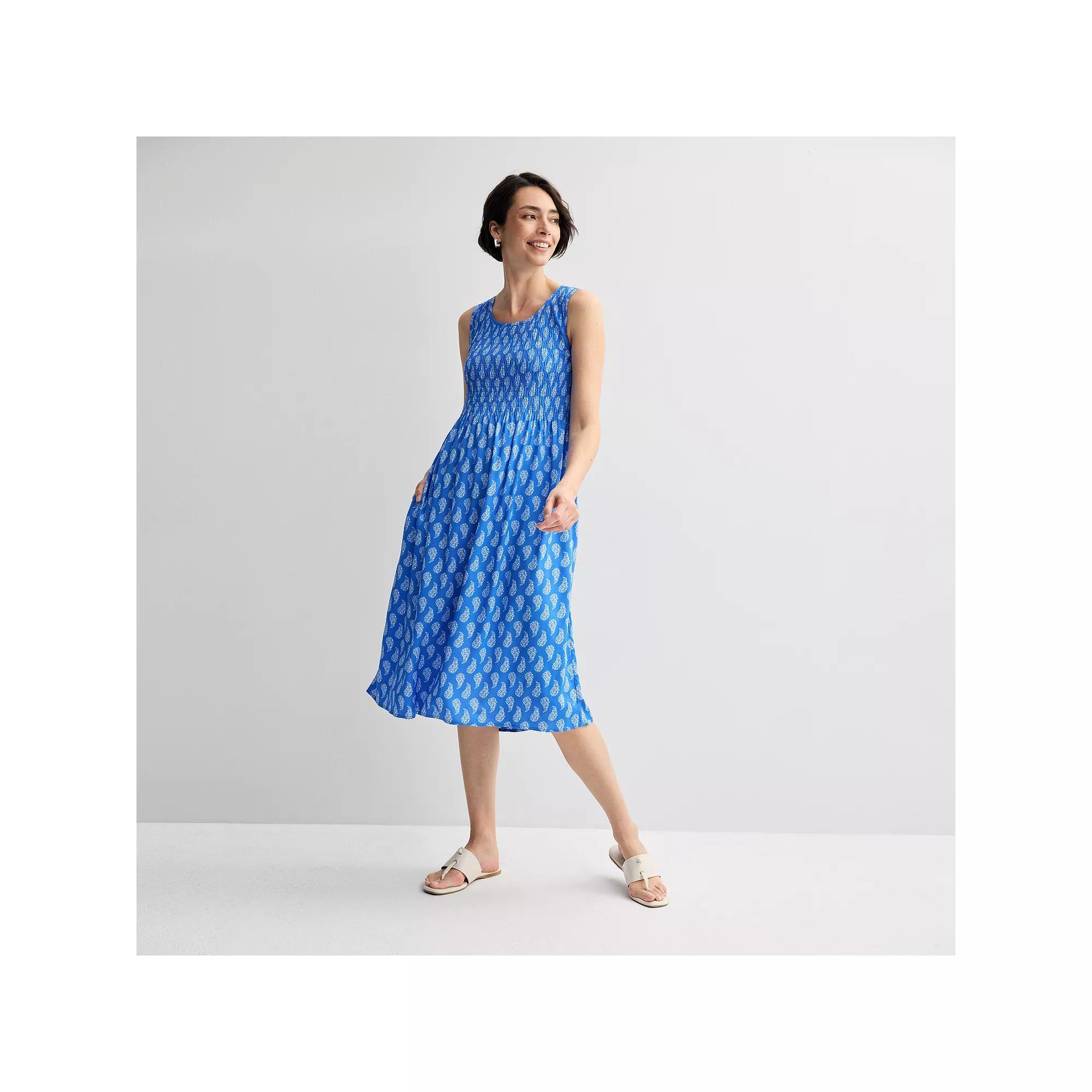 Women's Croft & Barrow® Smocked Midi Dress, Size: Small, Blue Paisley Product Image