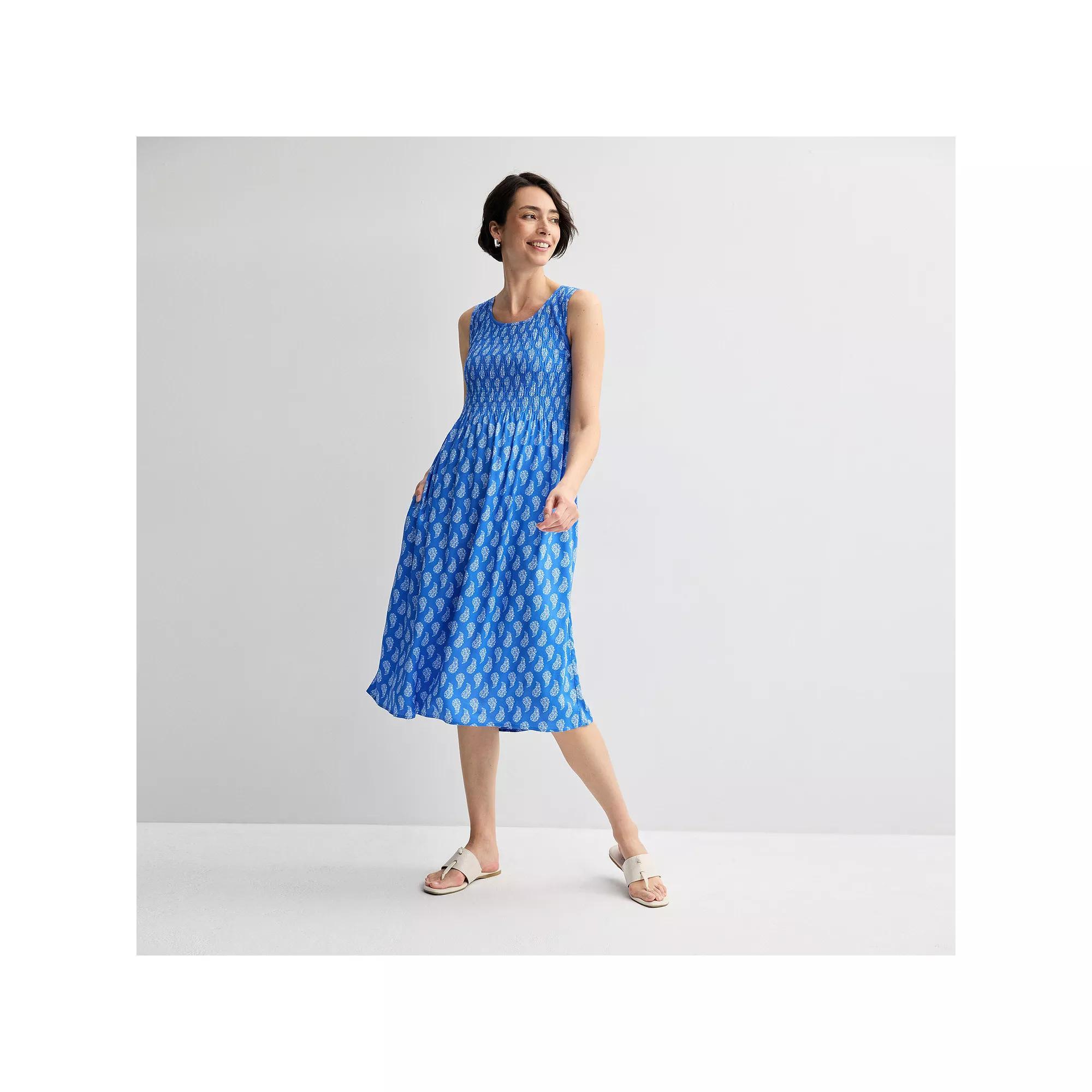 Women's Croft & Barrow® Smocked Midi Dress, Size: Medium, Orange Tile Block Product Image