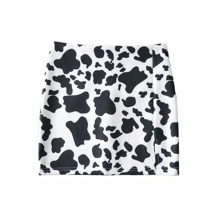 Cow Print Slit Mini Pencil Skirt Product Image