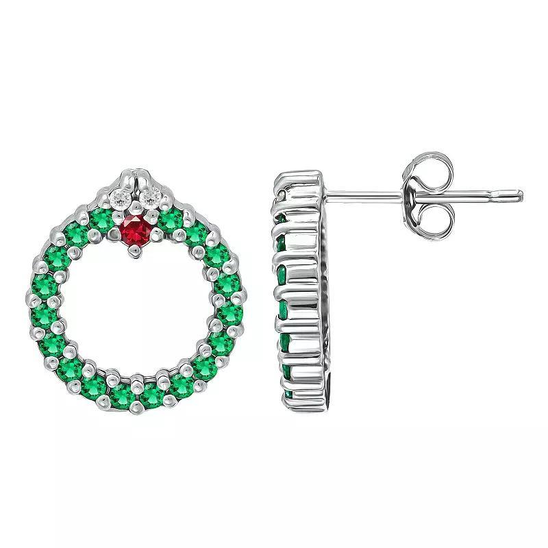 Aleure Precioso Cubic Zirconia Wreath Stud Earrings, Women's, Silver Tone Green Product Image