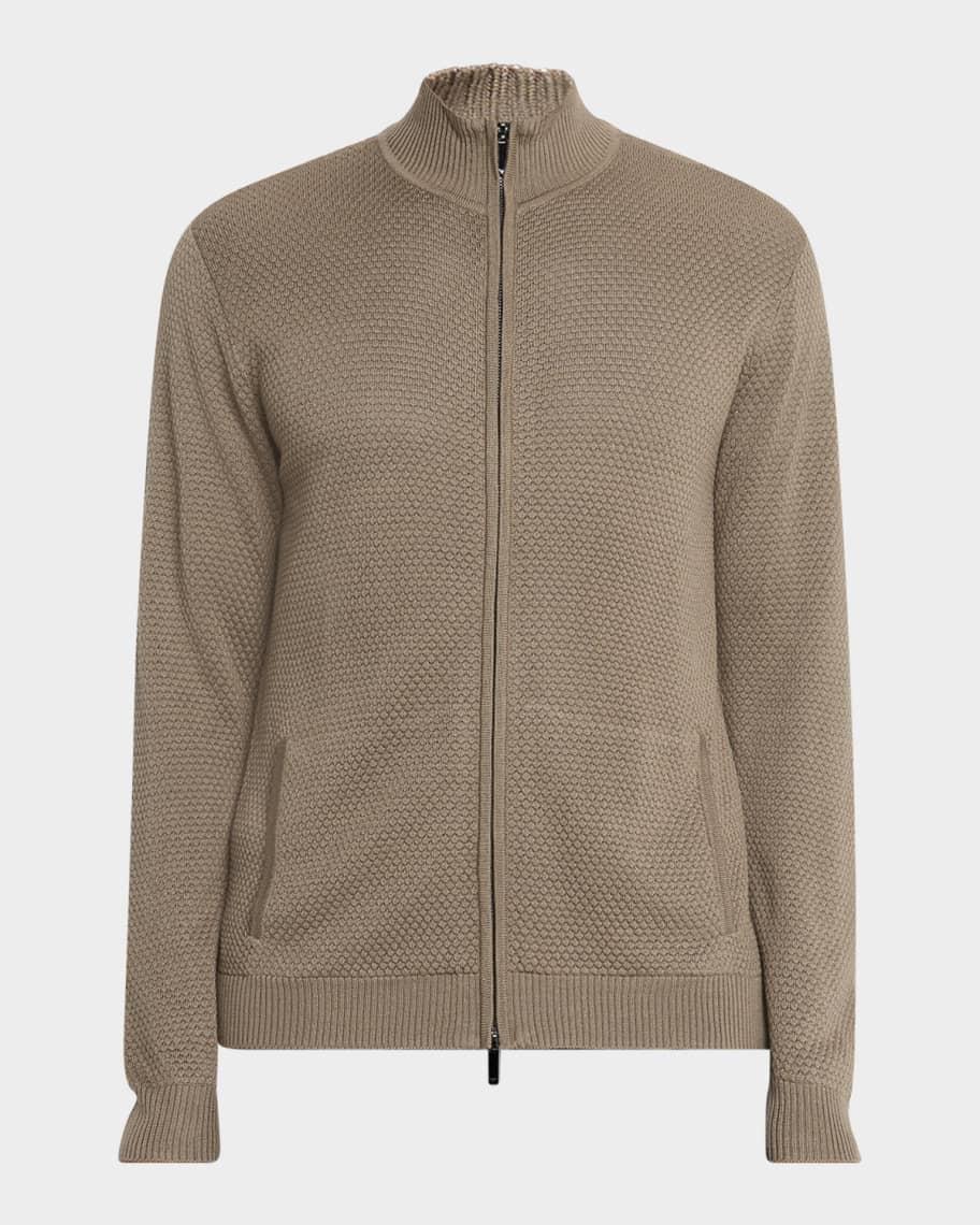 Mens Textured Circle Zip-Front Wool Cardigan Product Image