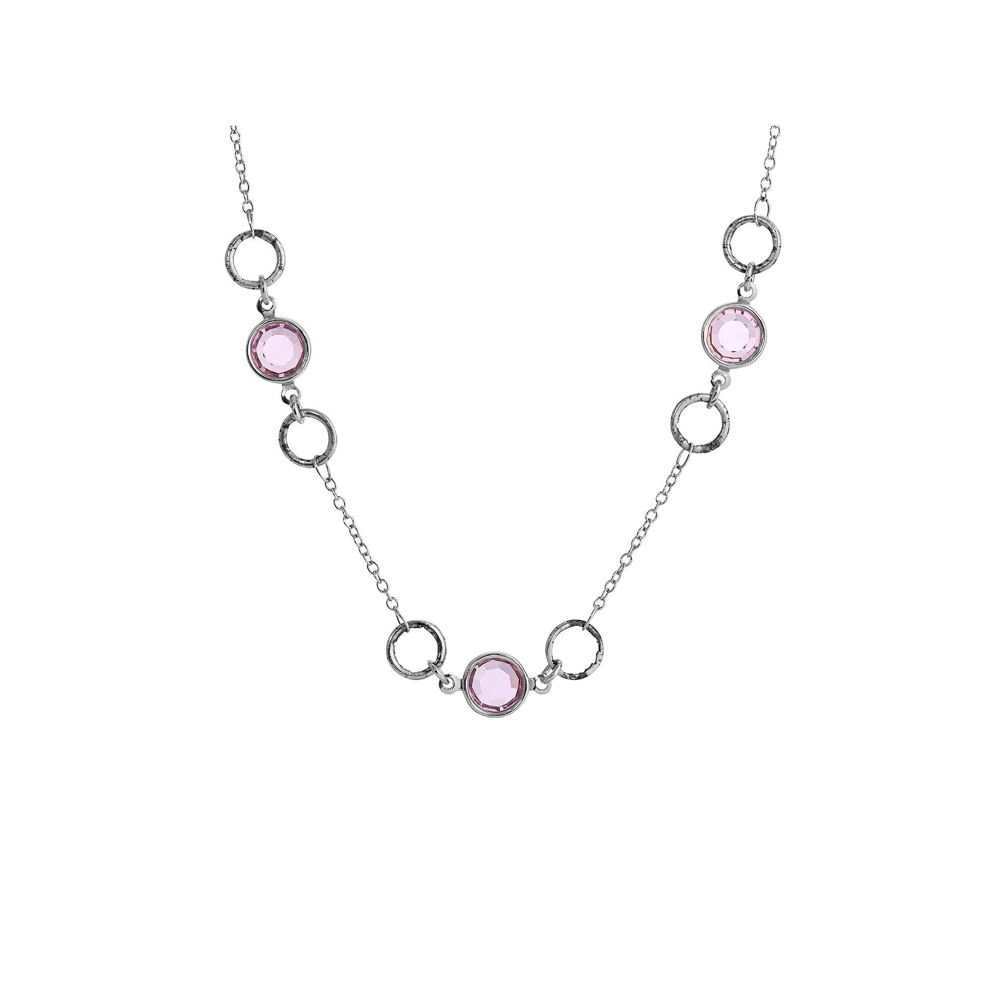 1928 Light Purple Crystal & Open Circle Station Necklace, Womens, Gold Purple Product Image