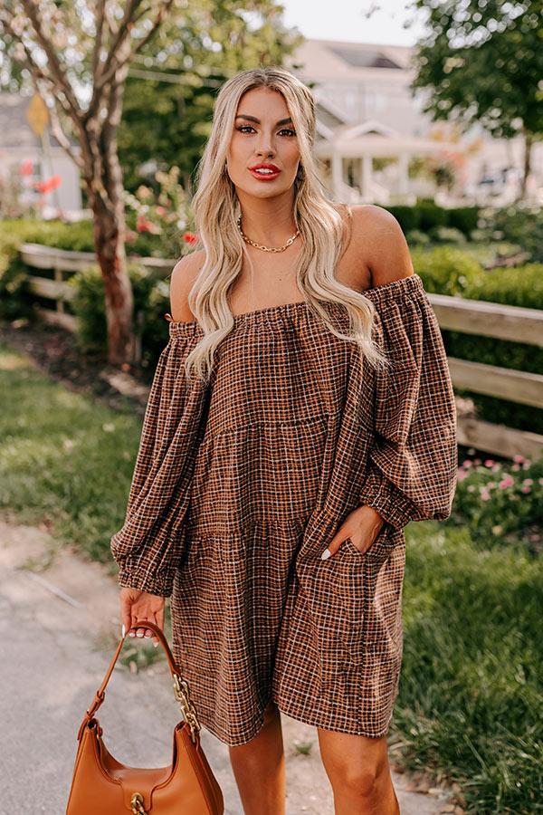 Pumpkin Spice Cutie Plaid Mini Dress in Brown Product Image