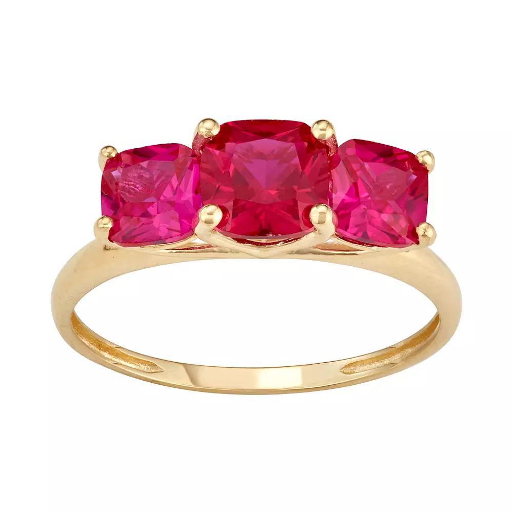Designs by Gioelli 10k Gold 3-Stone Cushion Ring, Women's, Size: 9, Red Product Image