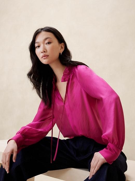 Ruffle-Neck Blouse Product Image