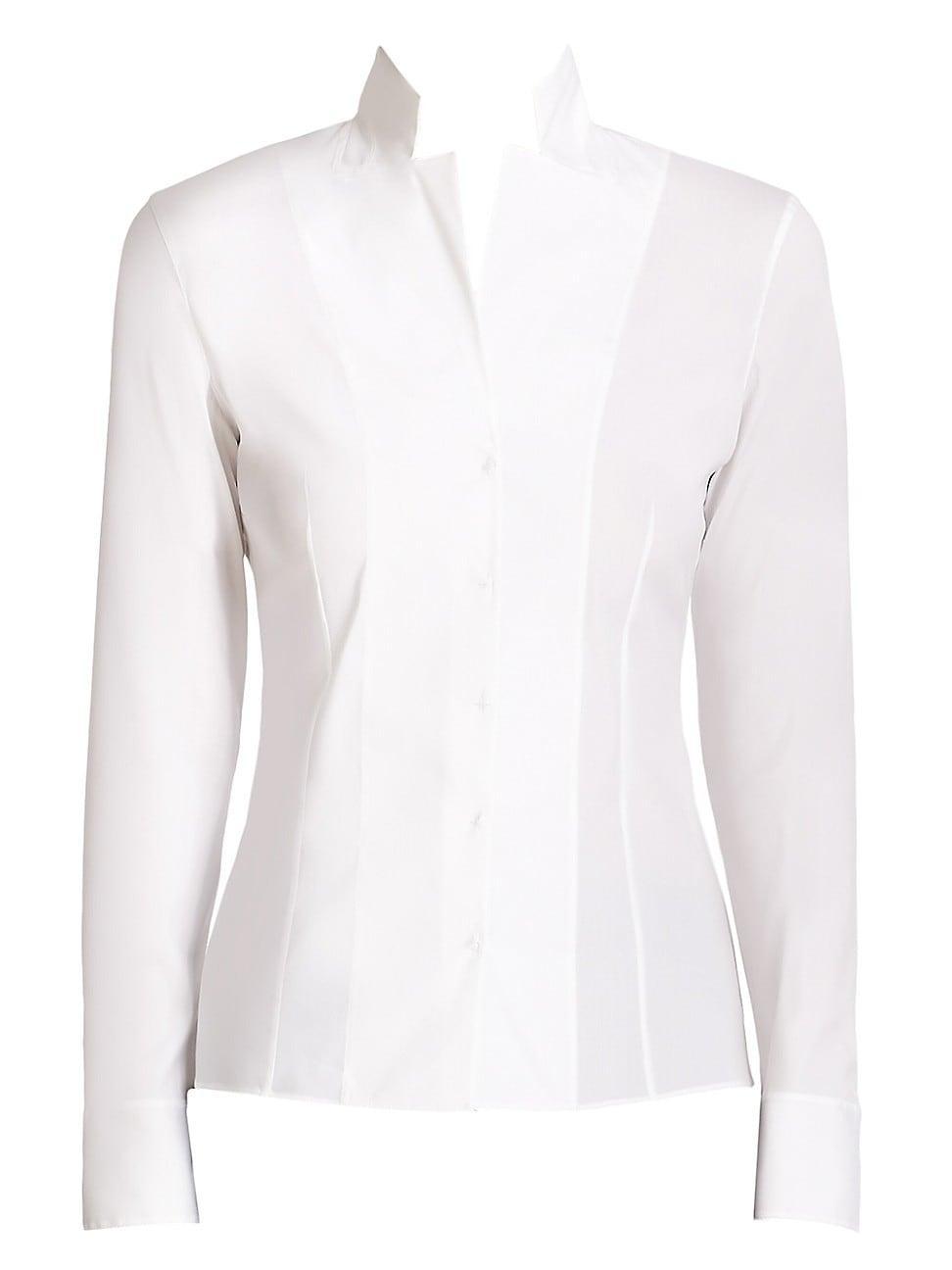 Long-Sleeve Notched-Collar Poplin Blouse Product Image