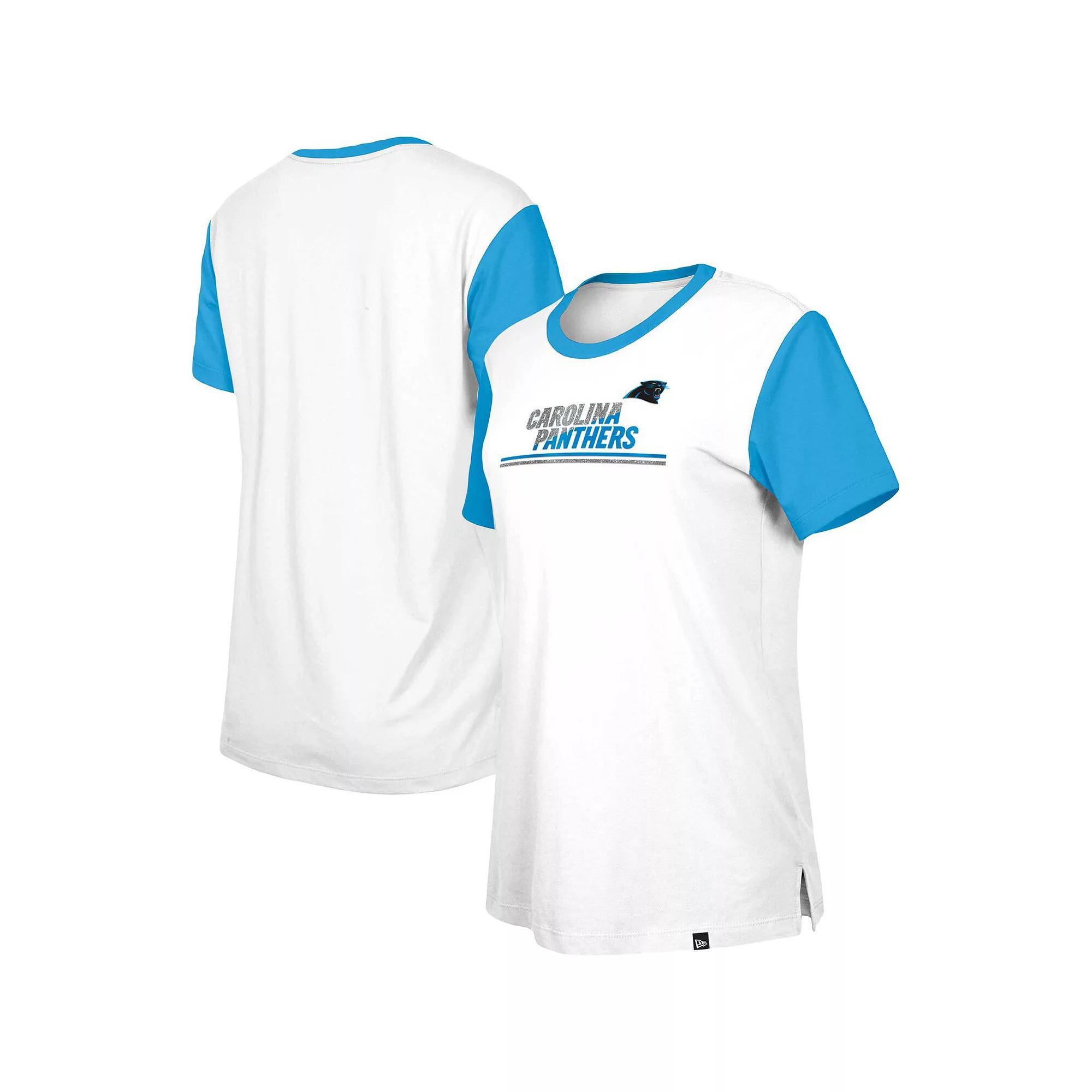 Women's New Era  White/Blue Carolina Panthers Third Down Colorblock T-Shirt, Size: Large Product Image