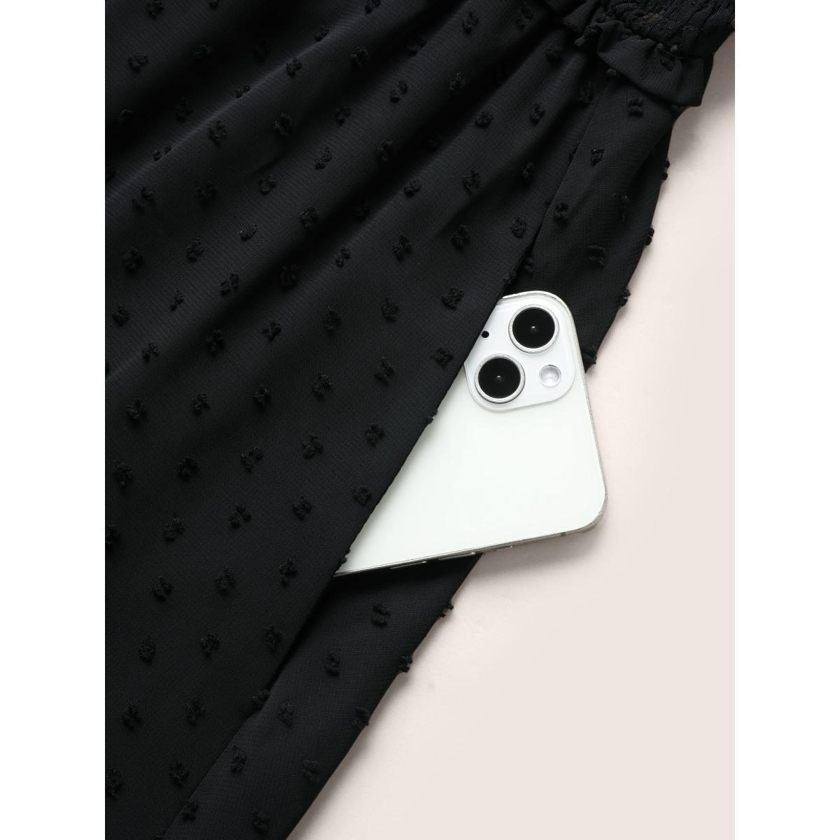 Plus Size Polka Dot Textured Mesh Shirred Drawstring Dress Black Women Elegant Texture V-neck Short sleeve Curvy BloomChic 30/6X Product Image