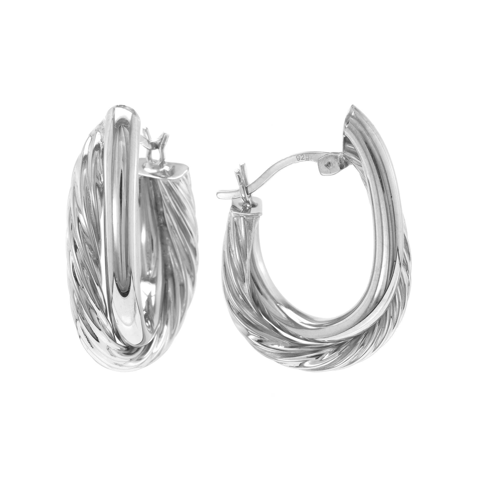 Judy Crowell Sterling Silver Textured & High Polish Twist Hoop Earrings, Women's Product Image