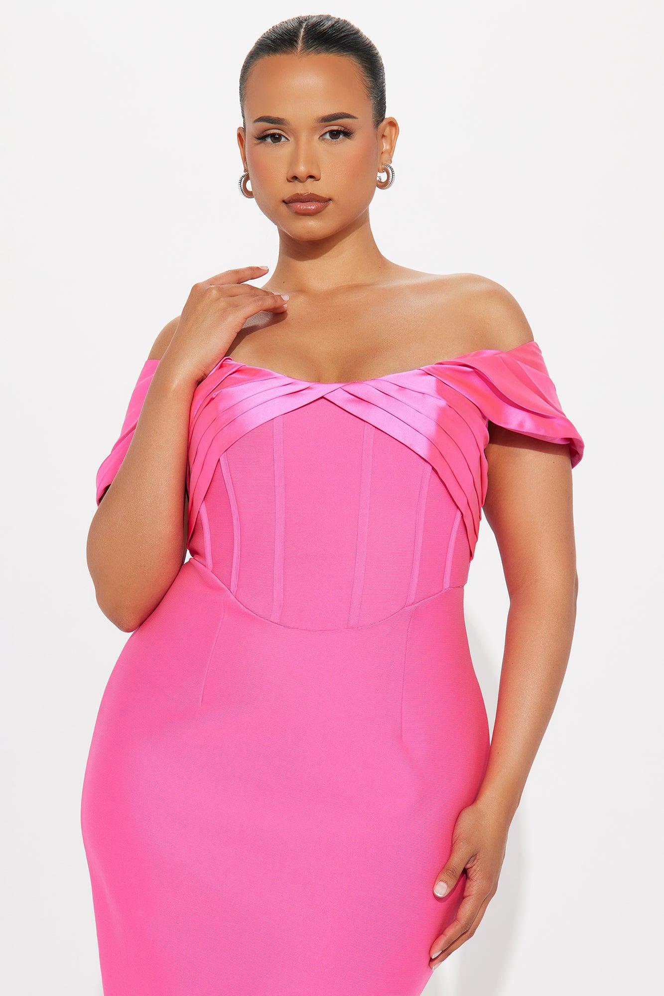 Grand Gesture Bandage Midi Dress - Hot Pink Product Image
