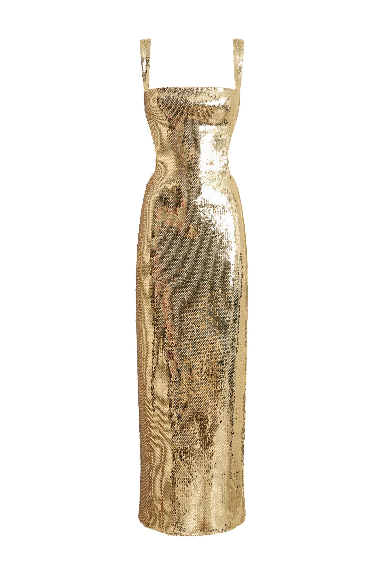 Adoria Sequin Cut Out Maxi Dress - Gold Product Image