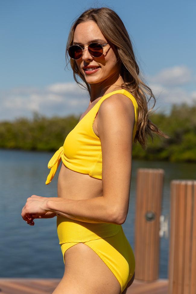 Living The Life Yellow Front Tie Ribbed Bikini Top FINAL SALE Product Image
