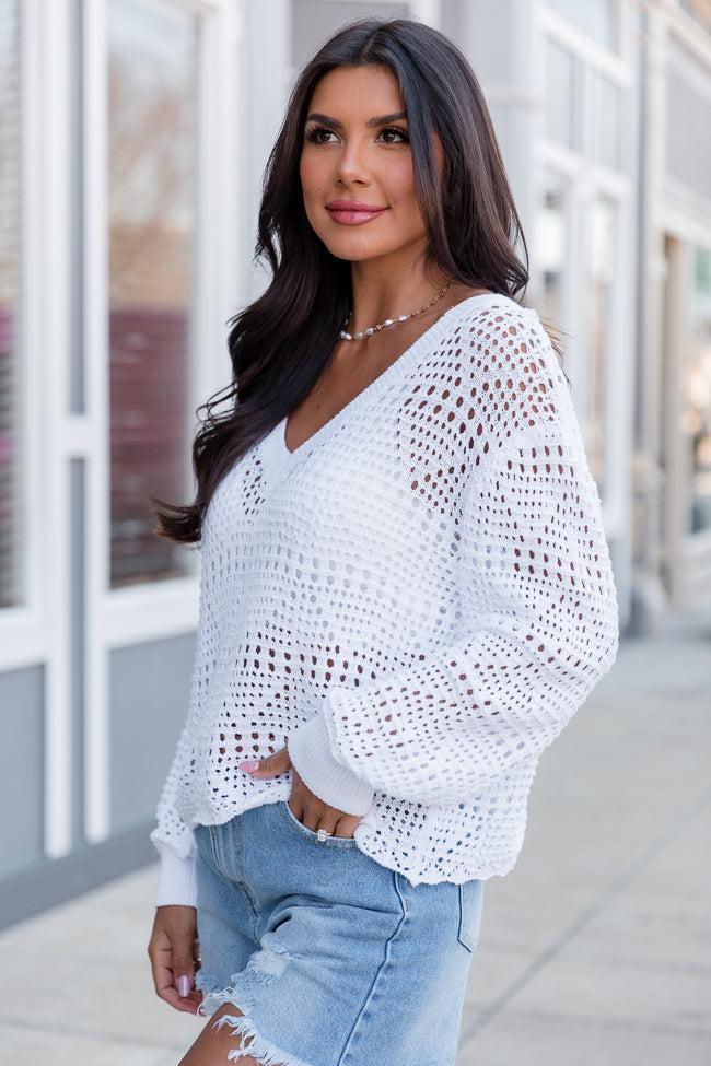 Desirable Destinations Ivory Open Knit V-Neck Sweater FINAL SALE Product Image