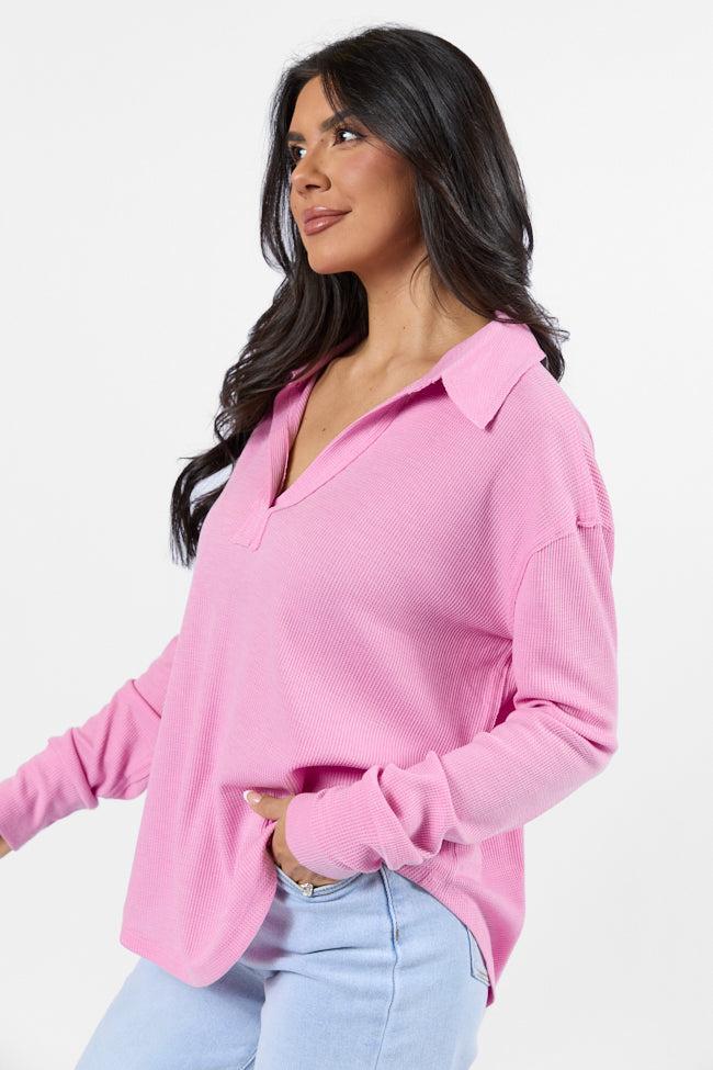 Might Be Love Rose Pink Waffle Collared Knit Top FINAL SALE Product Image