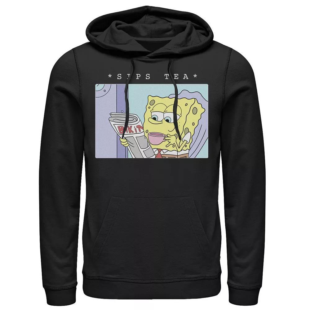 Men's SpongeBob SquarePants Sips Tea Meme Hoodie, Size: Large, Black Product Image