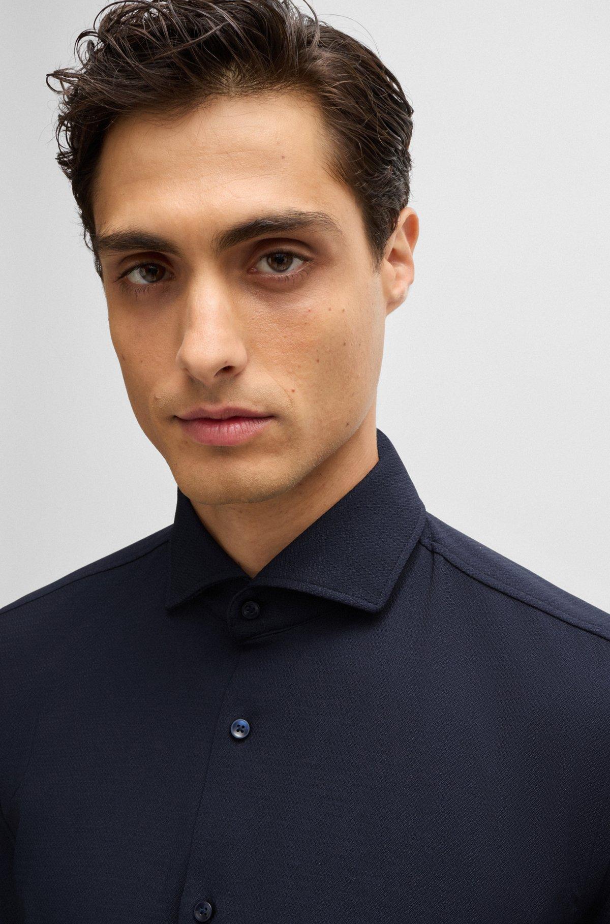 Slim-fit shirt in structured performance-stretch material Product Image
