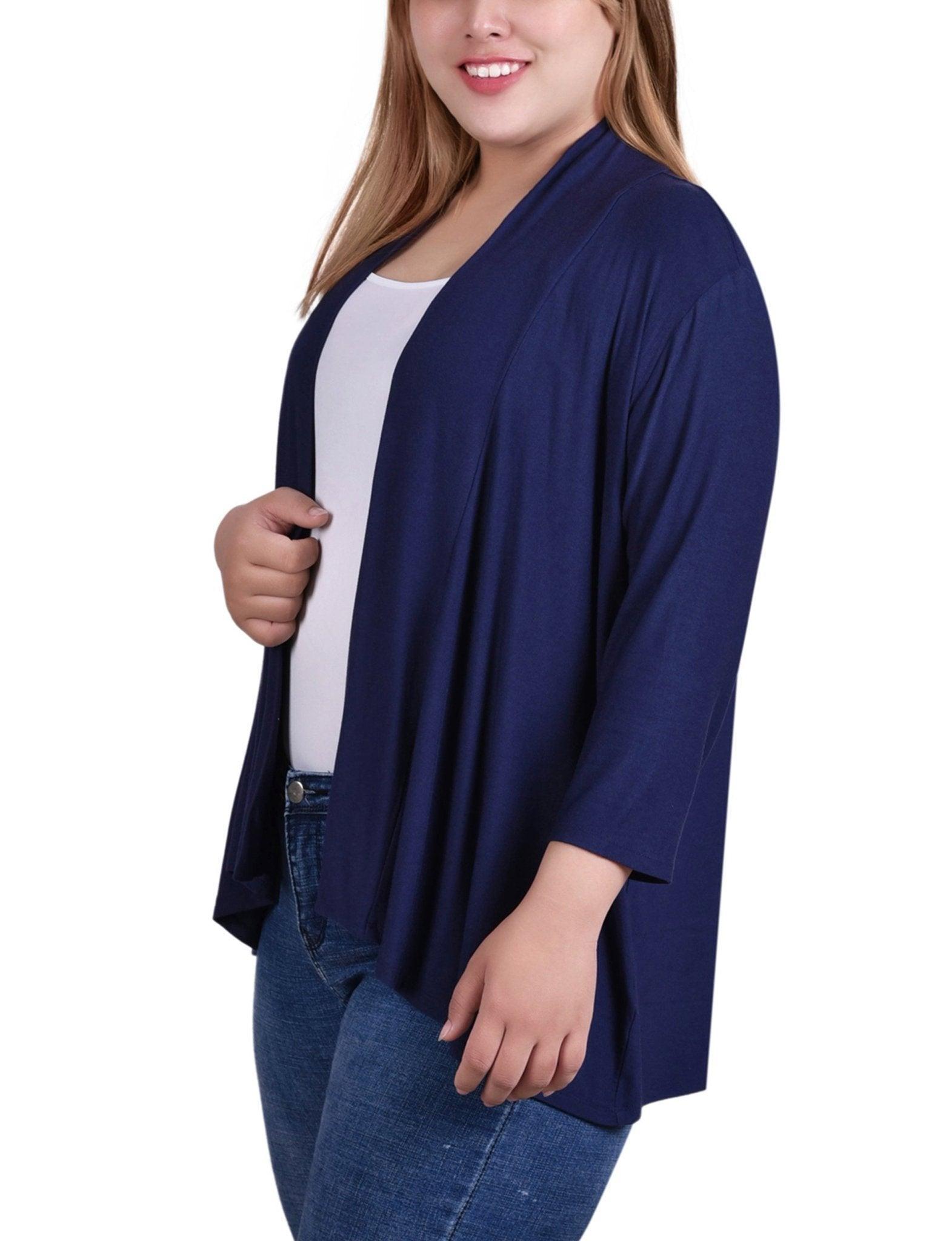 Navy 3/4 Sleeve Solid Cardigan - Plus Product Image