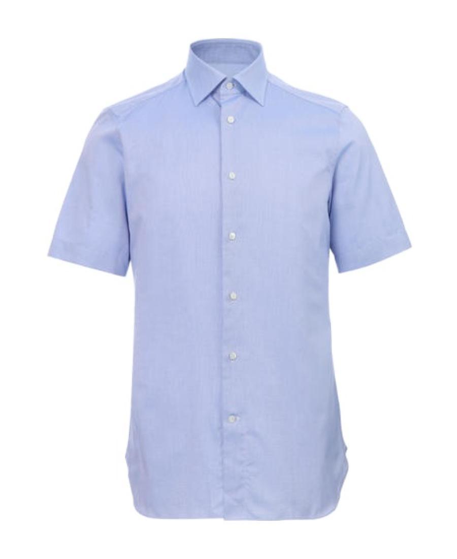 ZEGNA Lapel Short-sleeved Shirt In Blue Product Image