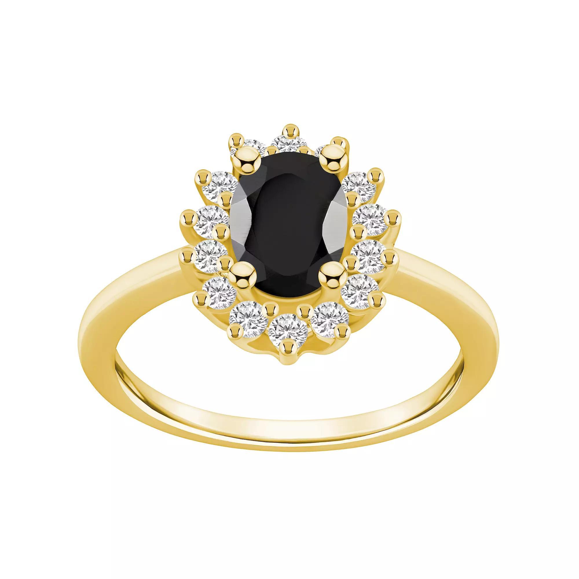 Alyson Layne 14k Gold Oval Cut Onyx & 1/3 Carat T.W. Diamond Halo Ring, Women's, Size: 5, Black Product Image